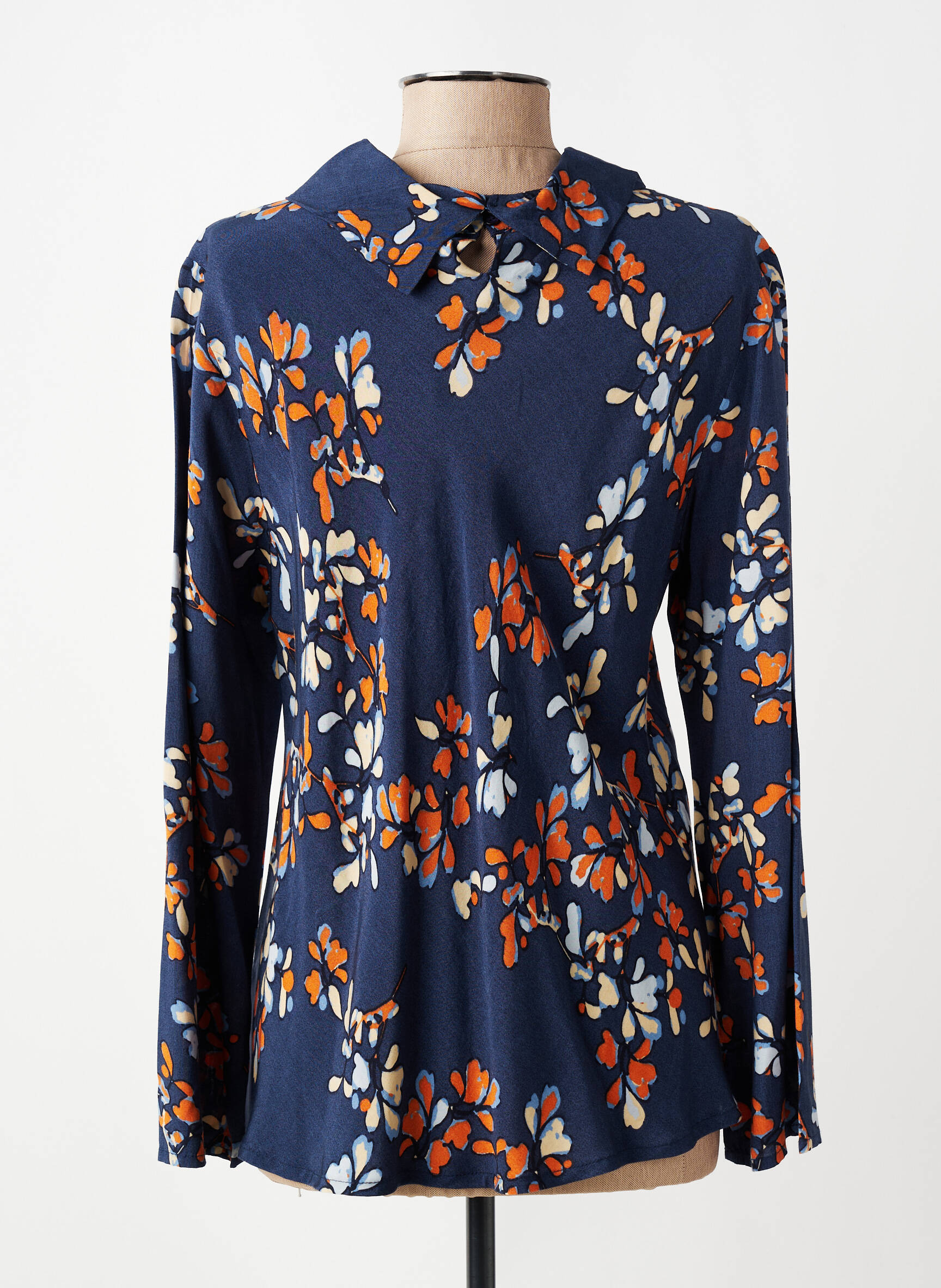 Blouse tissage popeline manches longues bleu MASAI femme