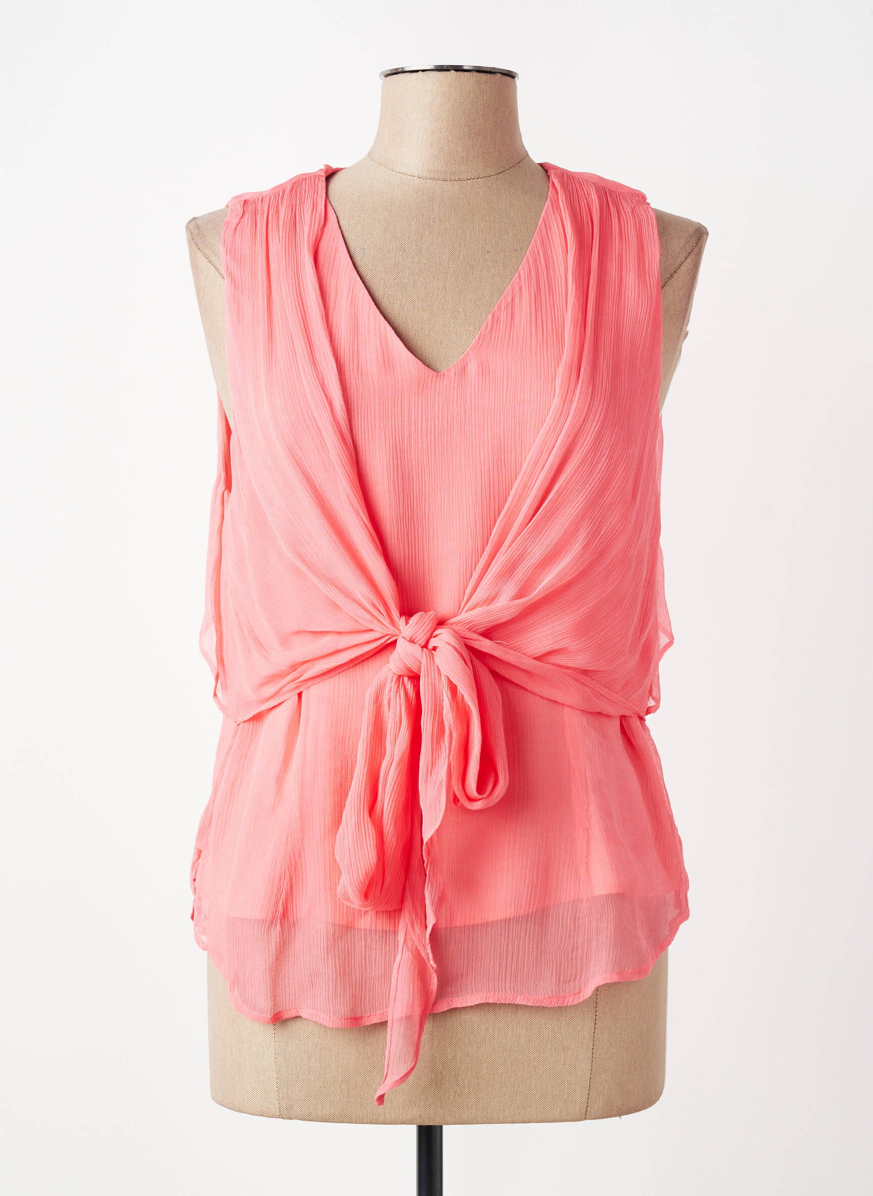 Top tissage crêpe sans manche rose MD'M femme