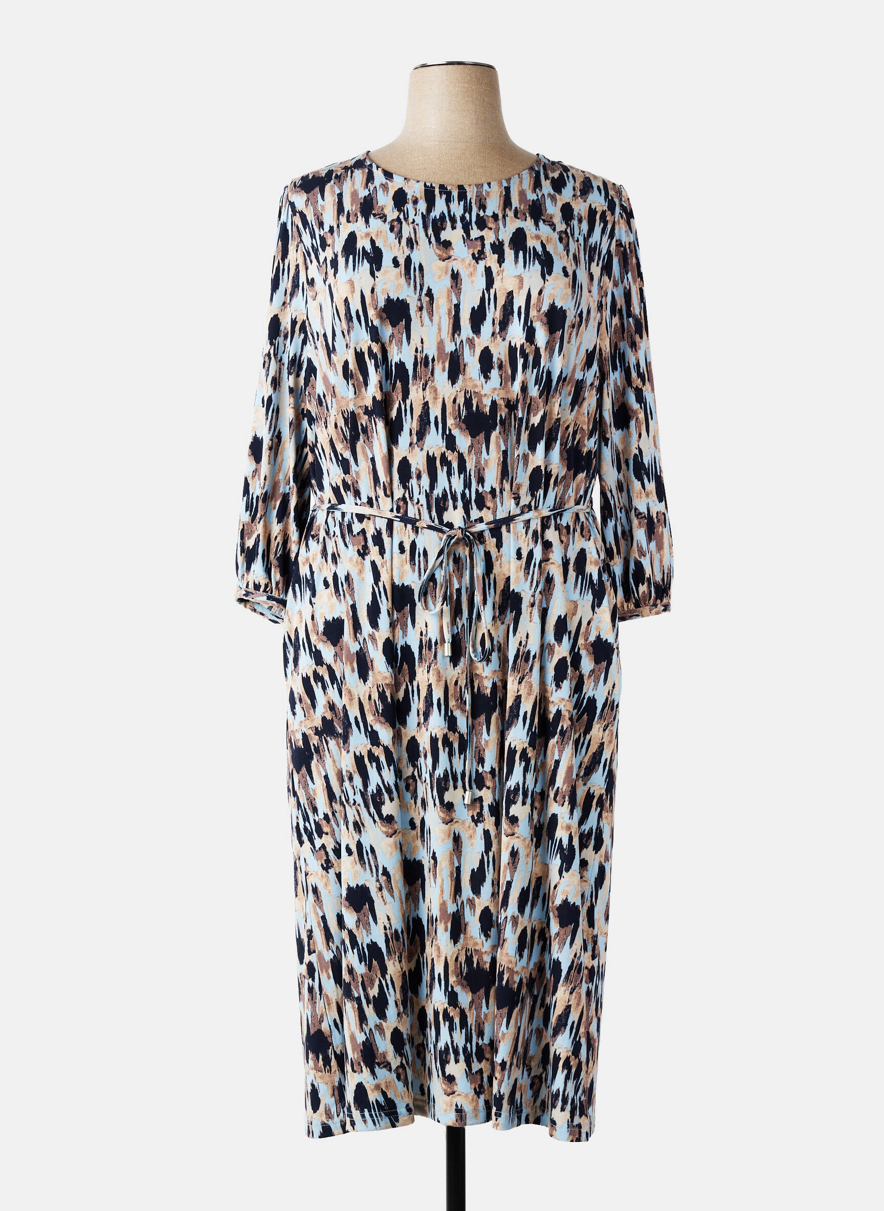 Robe mi-longue manches 3/4 manches 3/4 bleu SIGNATURE femme
