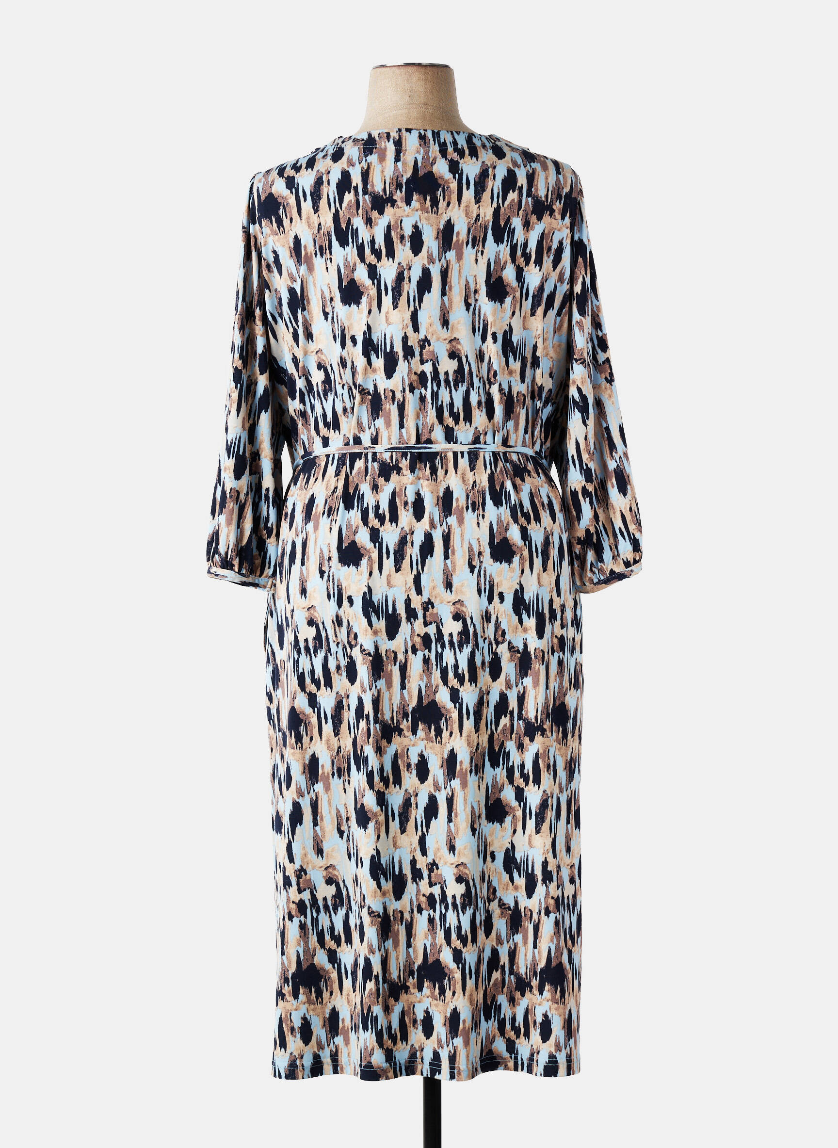 Robe mi-longue manches 3/4 manches 3/4 bleu SIGNATURE femme