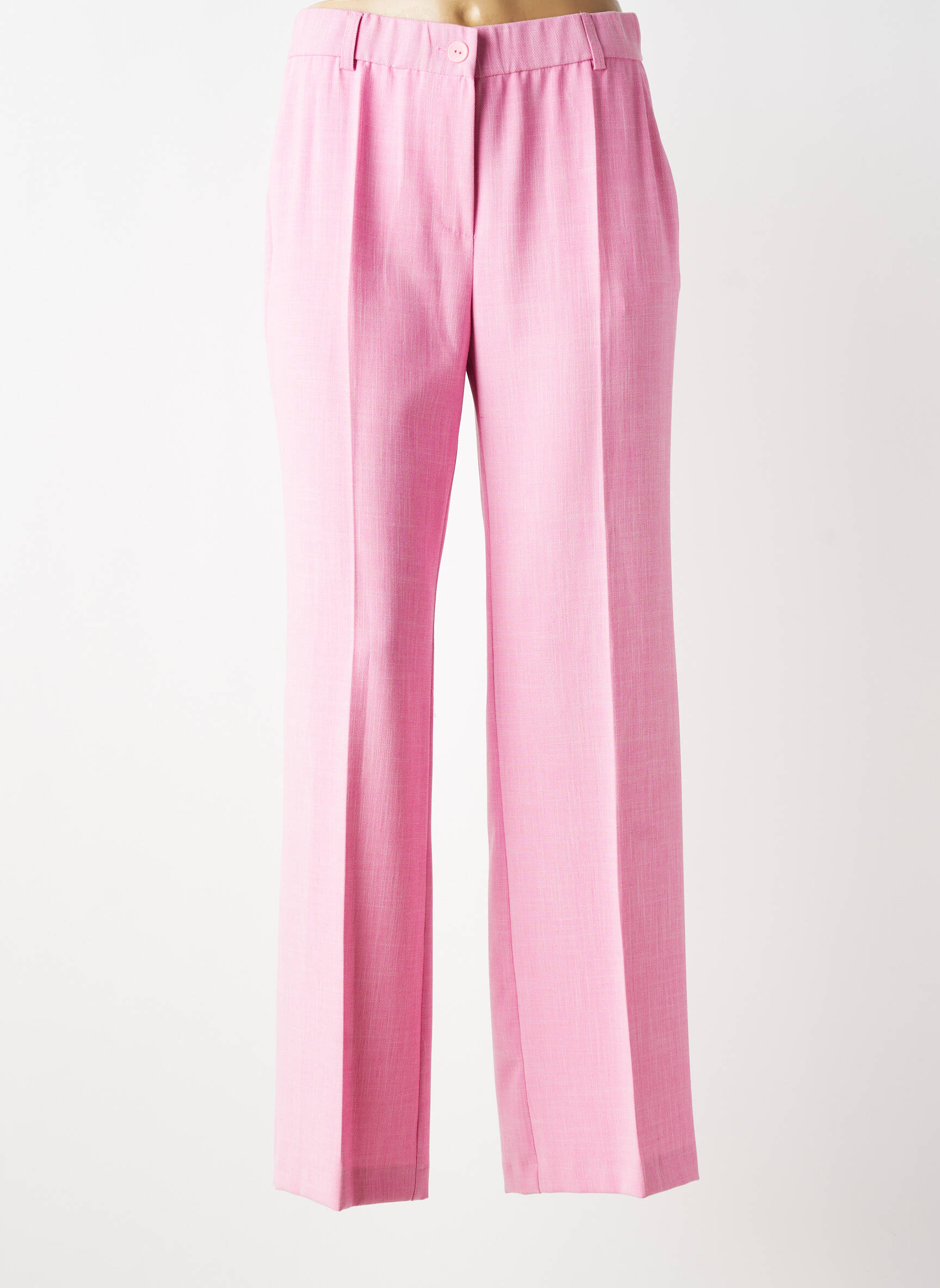 Pantalon droit taille à pinces taille haute rose BARILOCHE femme