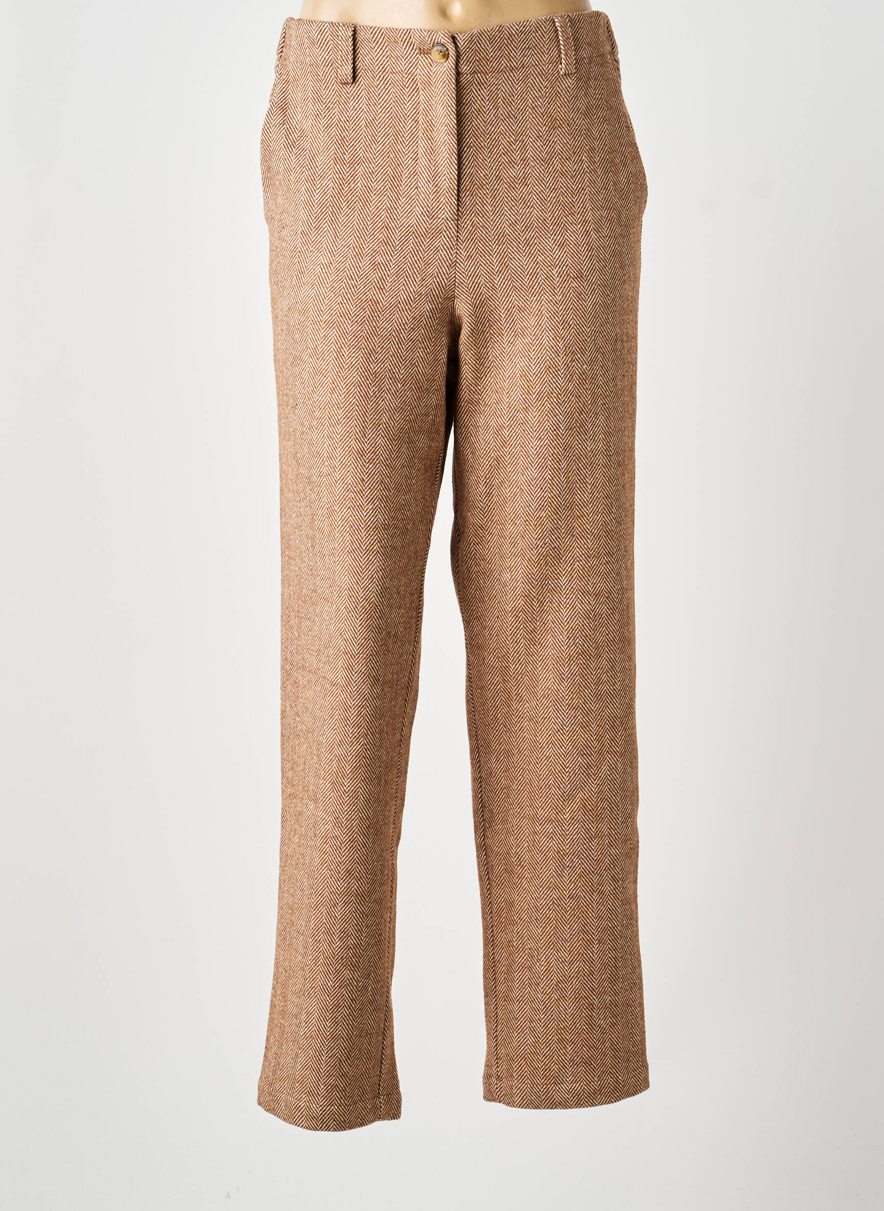 Pantalon droit fermeture zippée sous rabat boutonné taille normale marron BELLA JONES femme