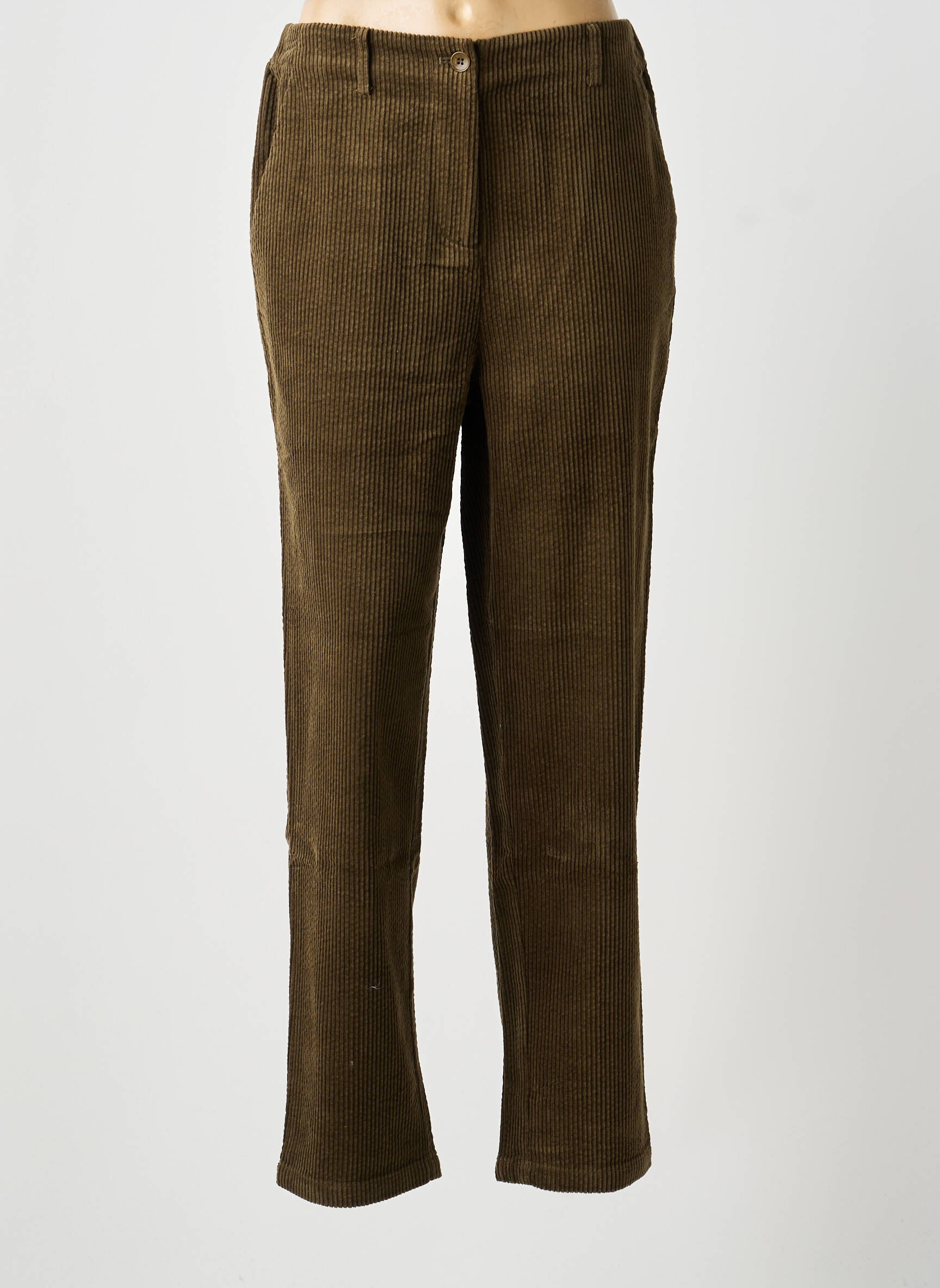 Pantalon droit fermeture zippée sous rabat boutonné taille normale vert BELLA JONES femme