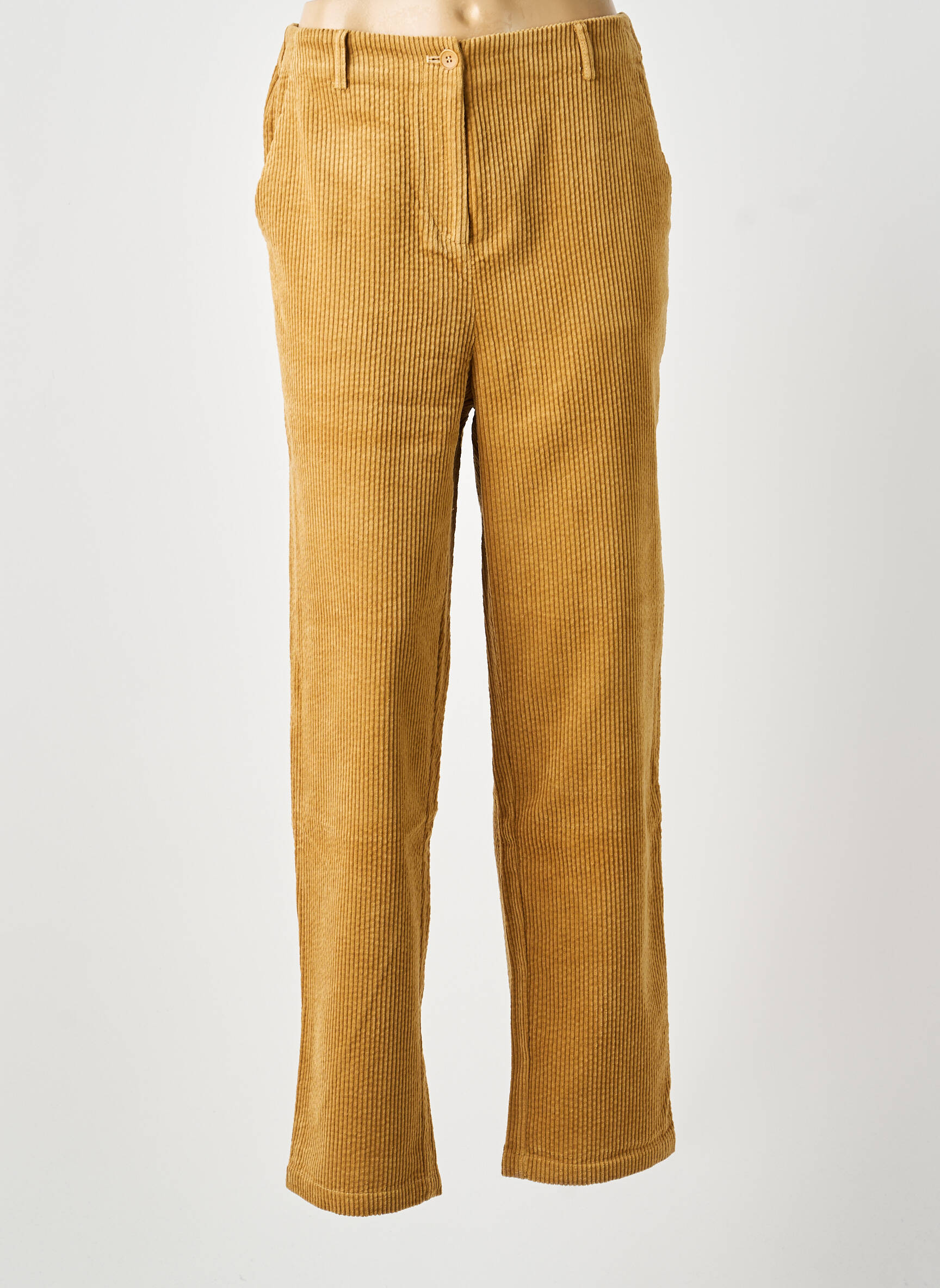Pantalon droit fermeture zippée sous rabat boutonné taille normale marron BELLA JONES femme