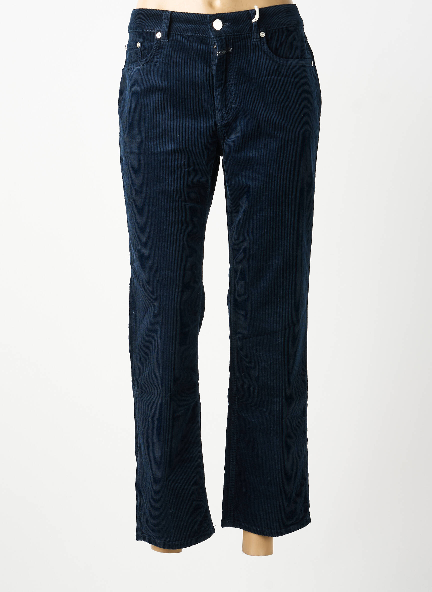 Pantalon droit fermeture zippée sous rabat boutonné taille normale bleu CLOSED femme
