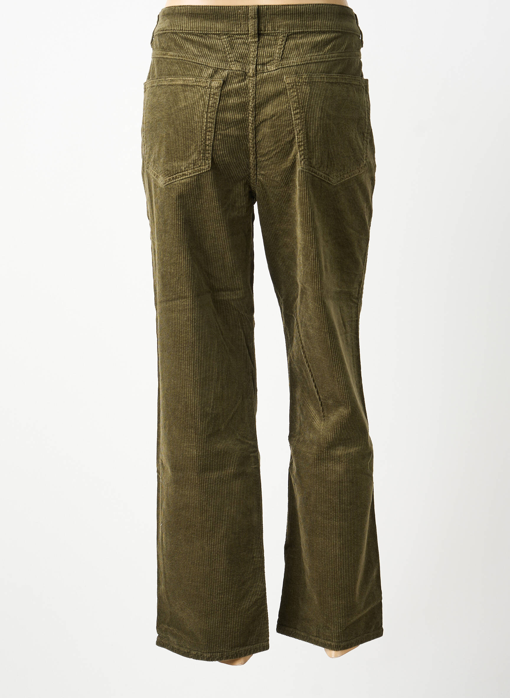 Pantalon droit fermeture zippée sous rabat boutonné taille normale vert CLOSED femme