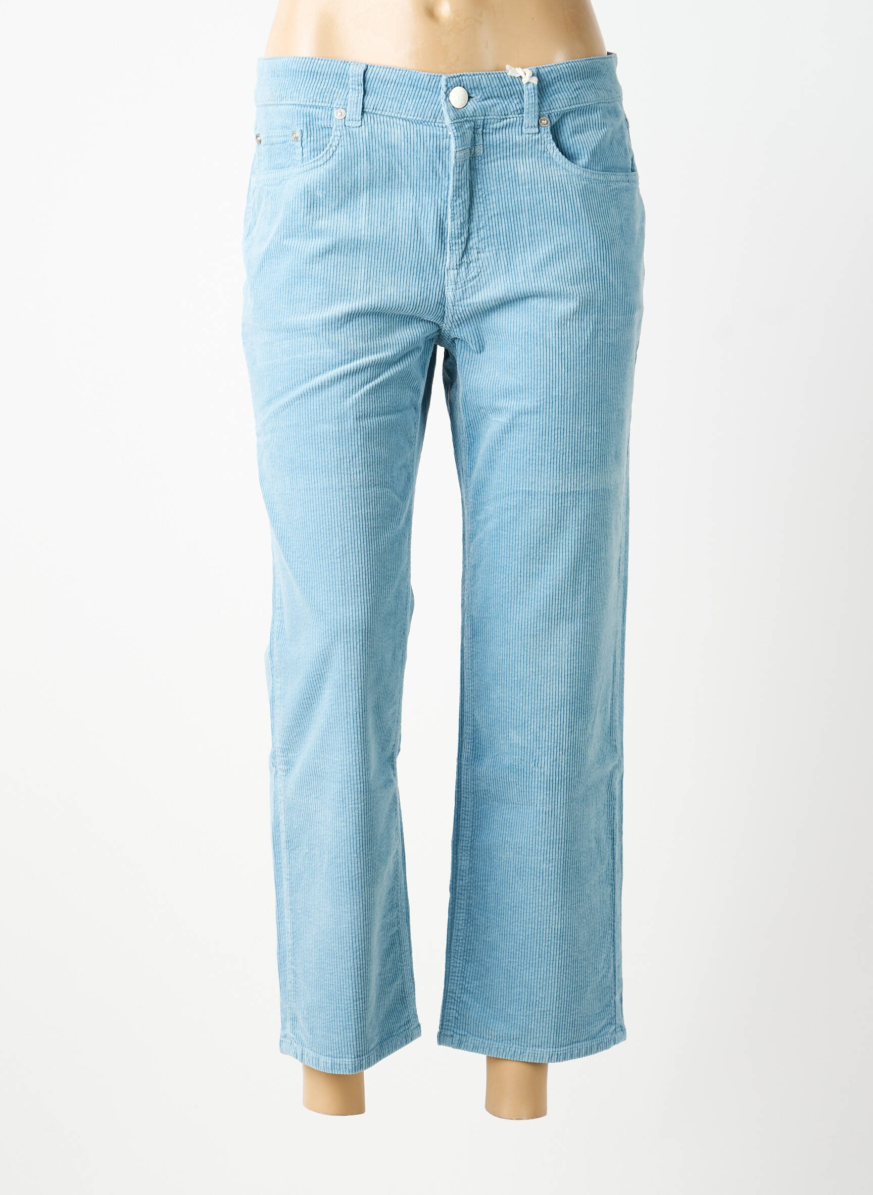 Pantalon droit fermeture zippée sous rabat boutonné taille normale bleu clair CLOSED femme