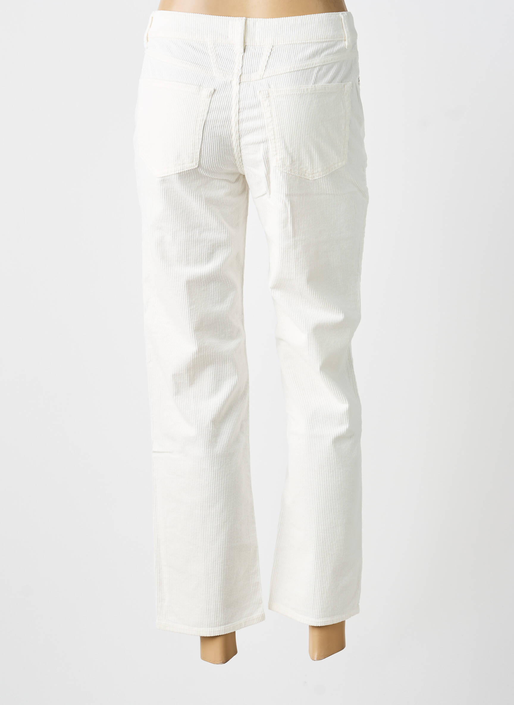 Pantalon droit fermeture zippée sous rabat boutonné taille normale beige CLOSED femme