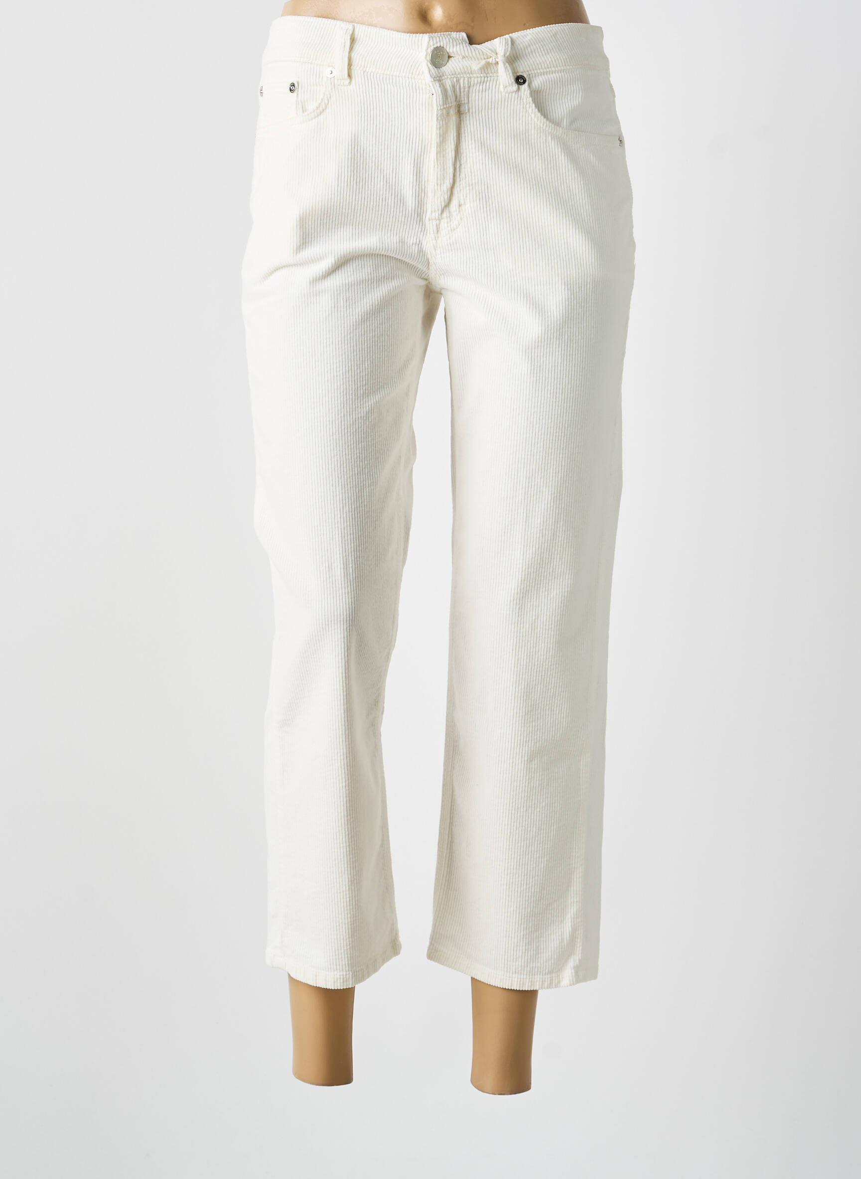 Pantalon droit fermeture zippée sous rabat boutonné taille normale beige CLOSED femme