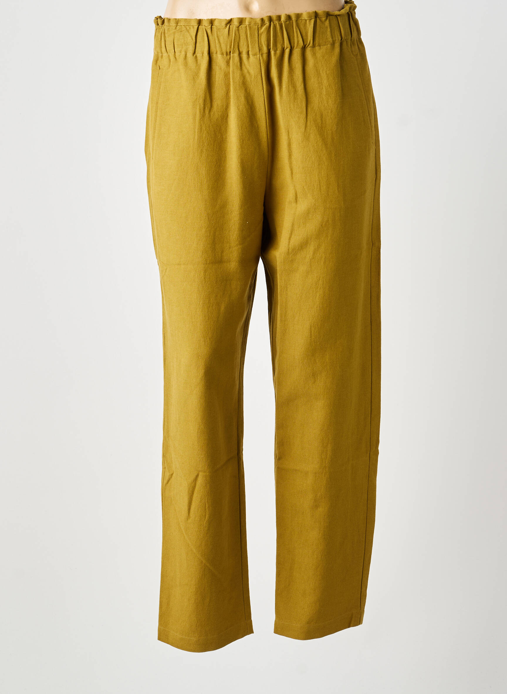 Pantalon droit tissage crêpe taille normale vert clair BELLA JONES femme