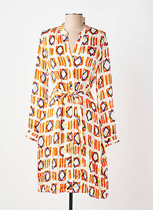 Robe mi-longue imprimé fantaisie manches longues orange BELLA JONES femme