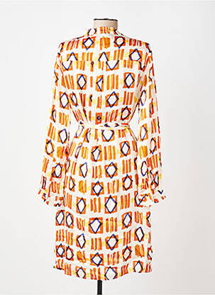 Robe mi-longue imprimé fantaisie manches longues orange BELLA JONES femme
