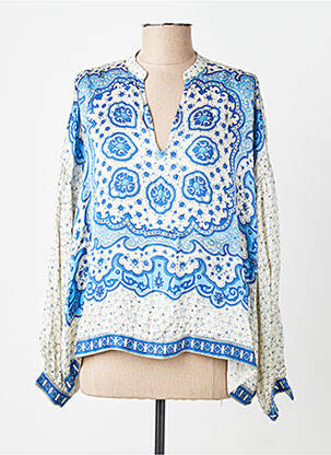 Blouse tissage popeline manches longues bleu BELLA JONES femme