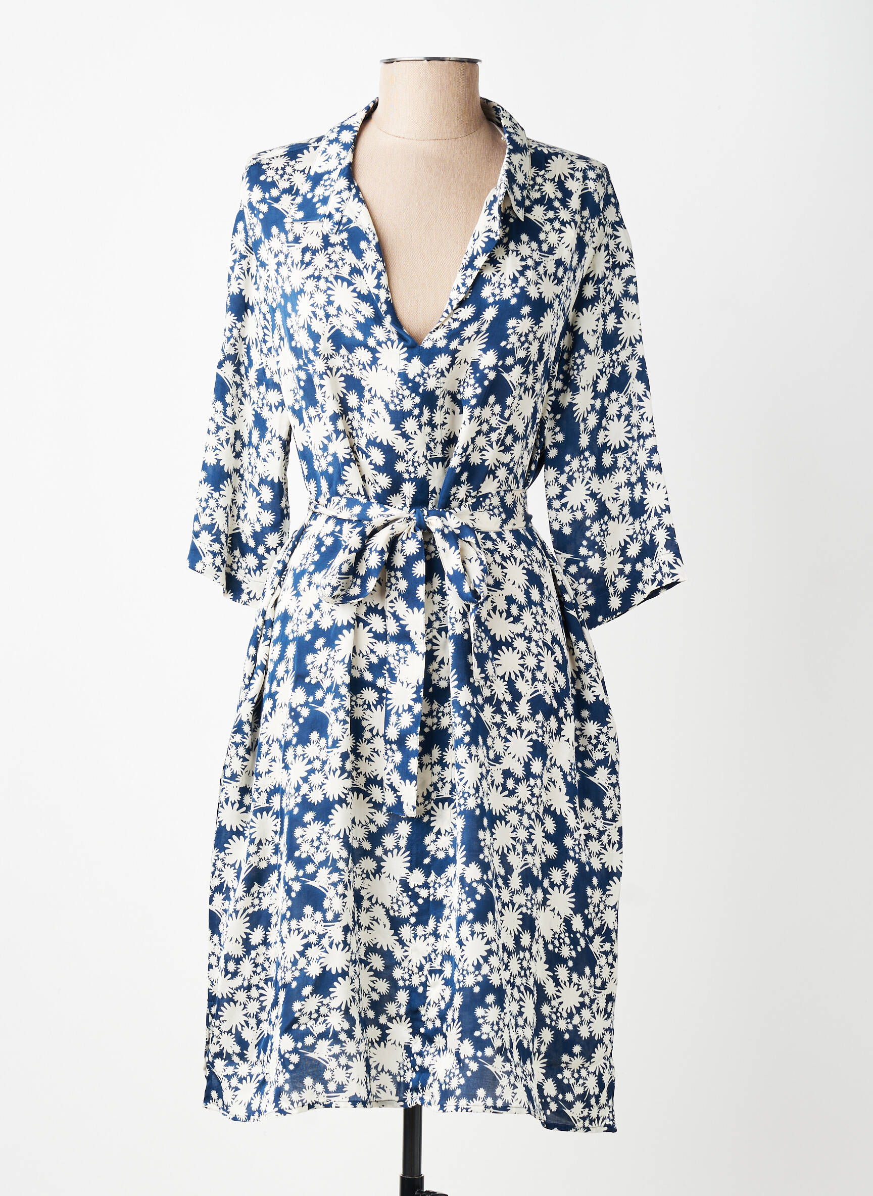 Robe mi-longue manches 3/4 manches 3/4 bleu BELLA JONES femme