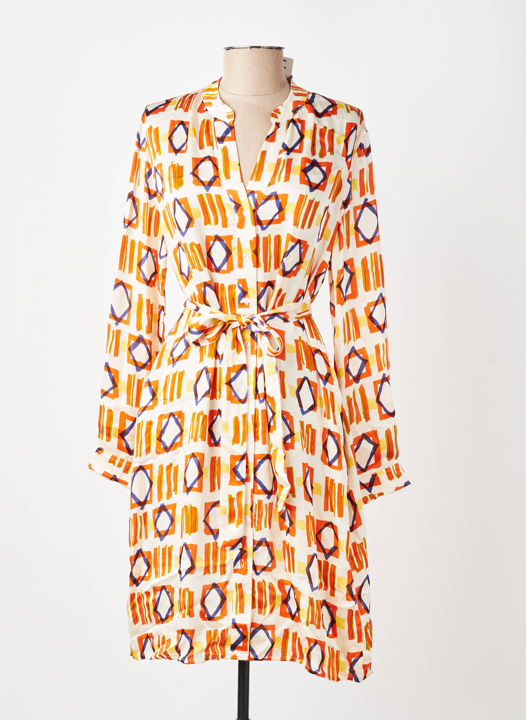 Robe mi-longue imprimé fantaisie manches longues orange BELLA JONES femme