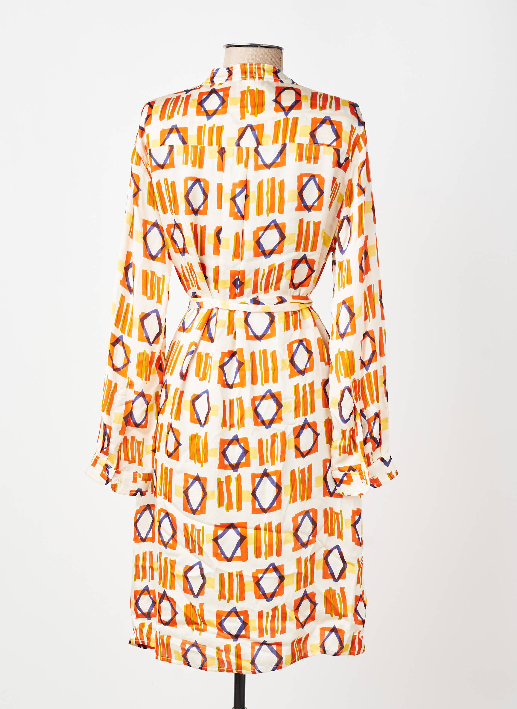 Robe mi-longue imprimé fantaisie manches longues orange BELLA JONES femme
