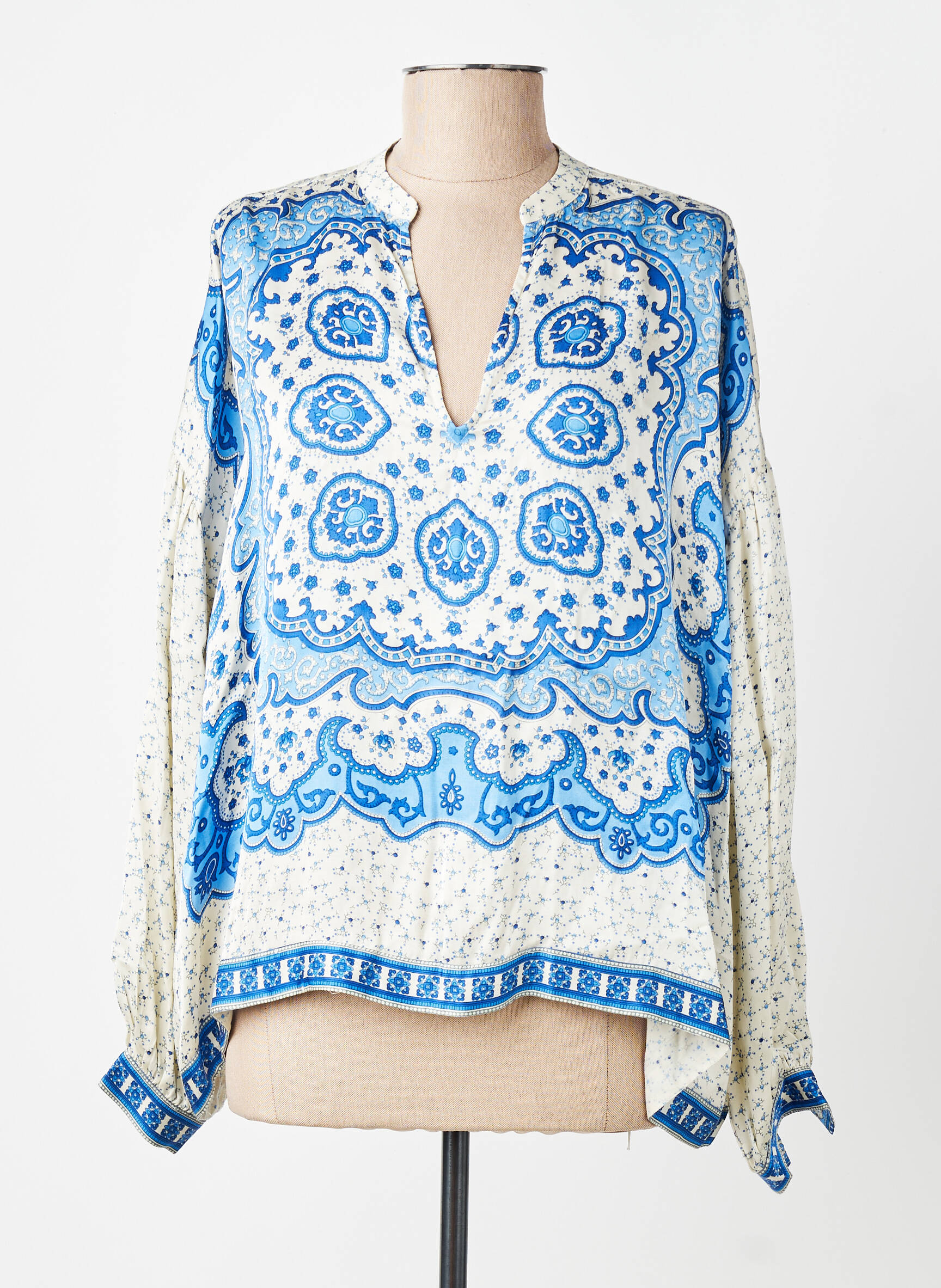 Blouse tissage popeline manches longues bleu BELLA JONES femme