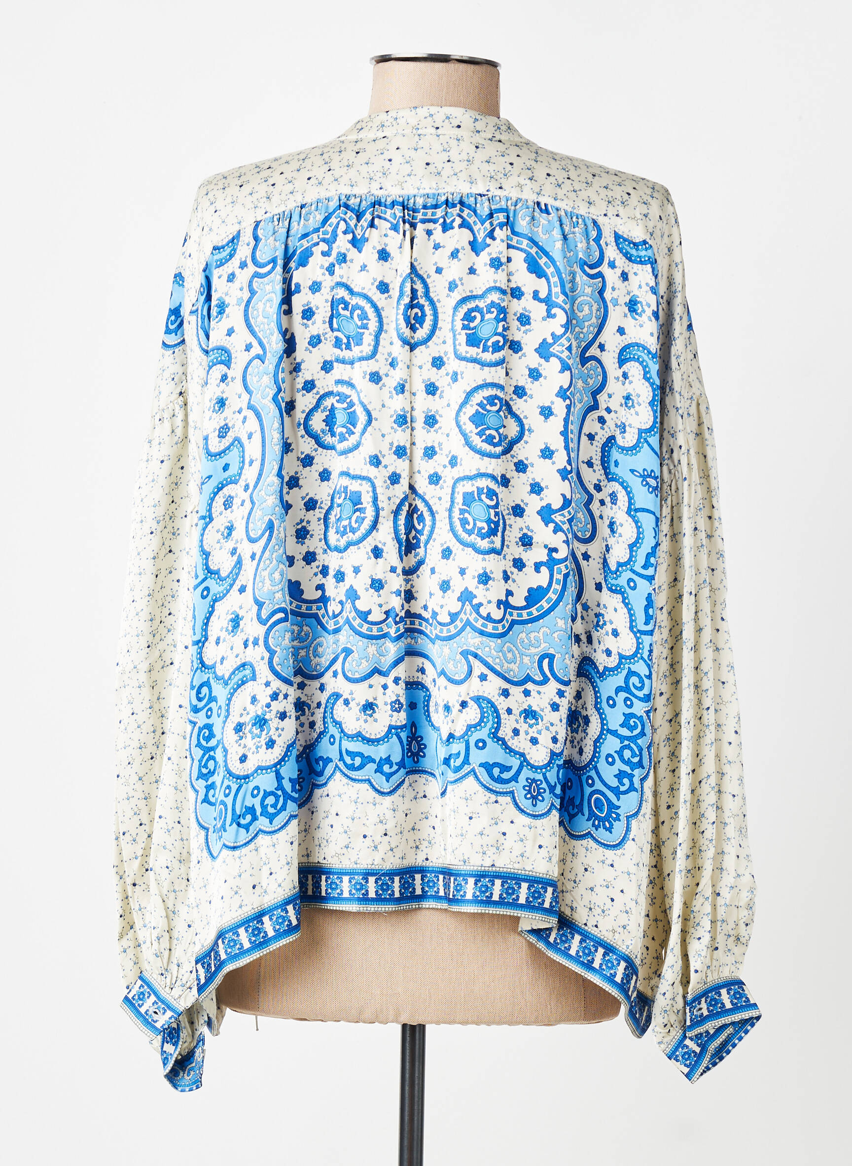 Blouse tissage popeline manches longues bleu BELLA JONES femme