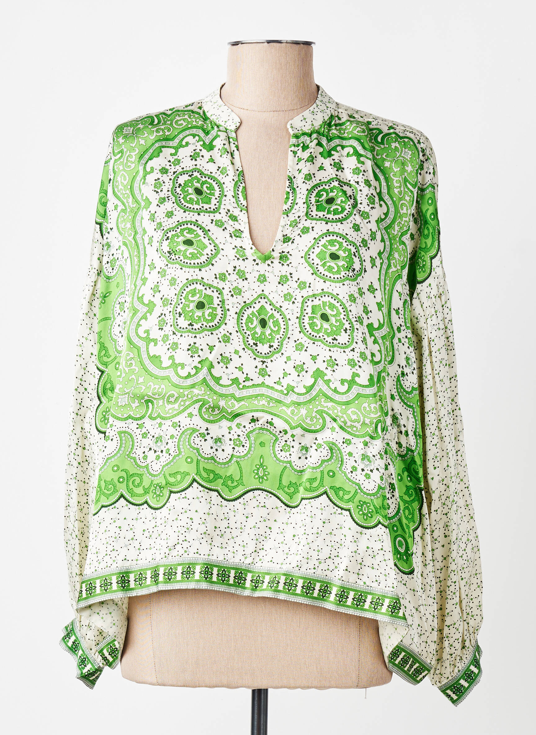 Blouse tissage popeline manches longues vert BELLA JONES femme