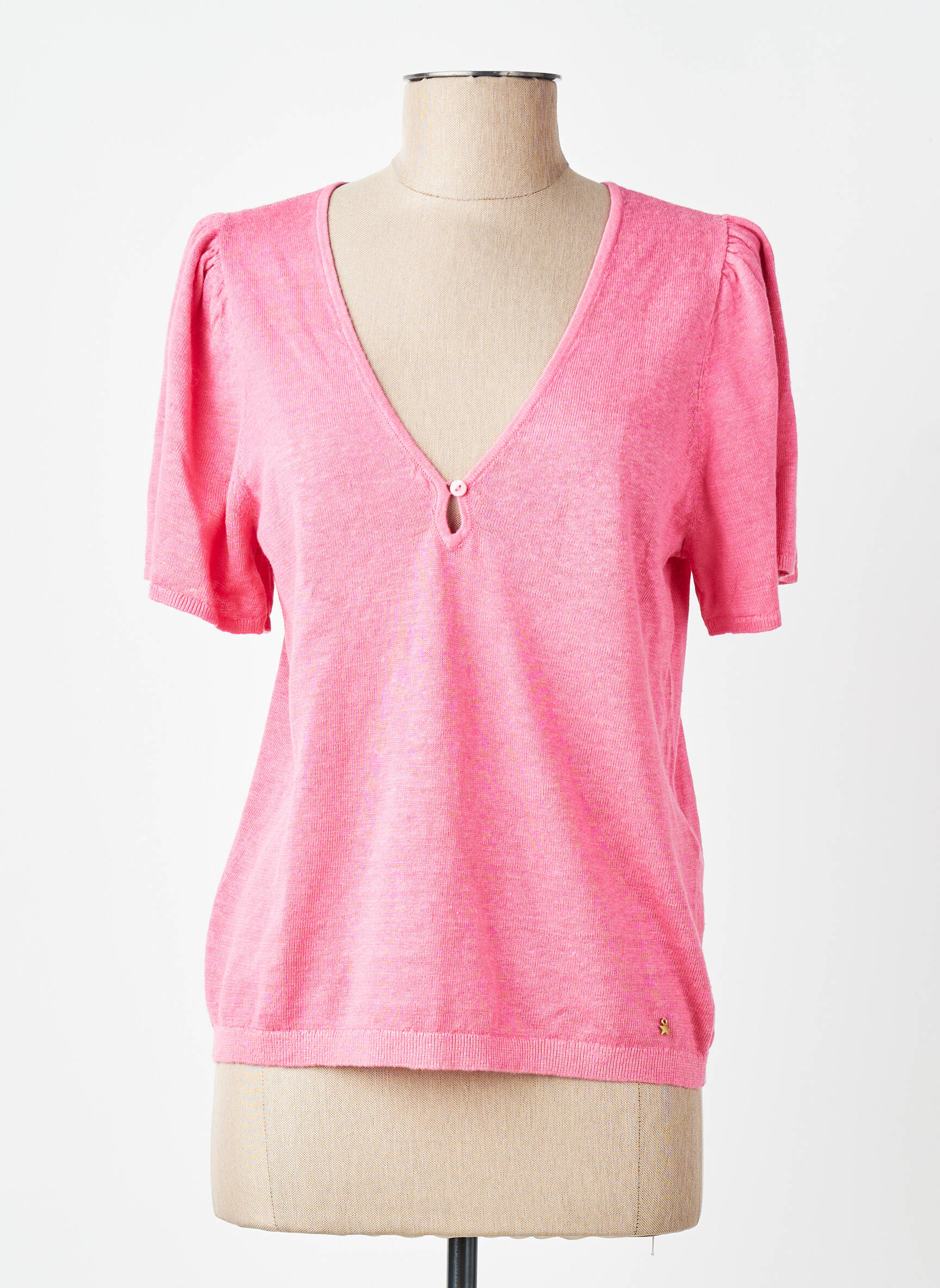 T-shirt col v manches courtes rose DES PETITS HAUTS femme