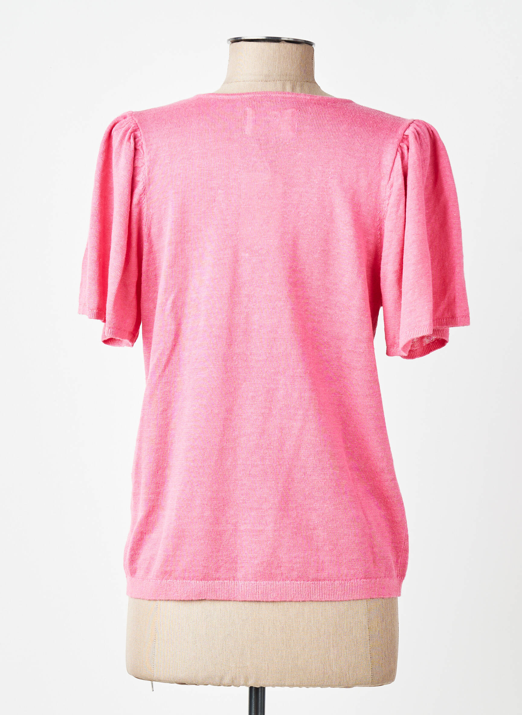 T-shirt col v manches courtes rose DES PETITS HAUTS femme