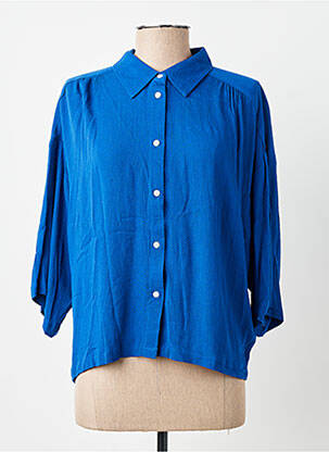 Chemisier tissage crêpe manches 3/4 bleu ICHI femme