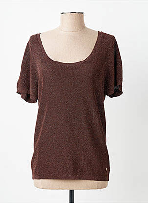 Pull coupe cintrée manches courtes marron LA PETITE ETOILE femme