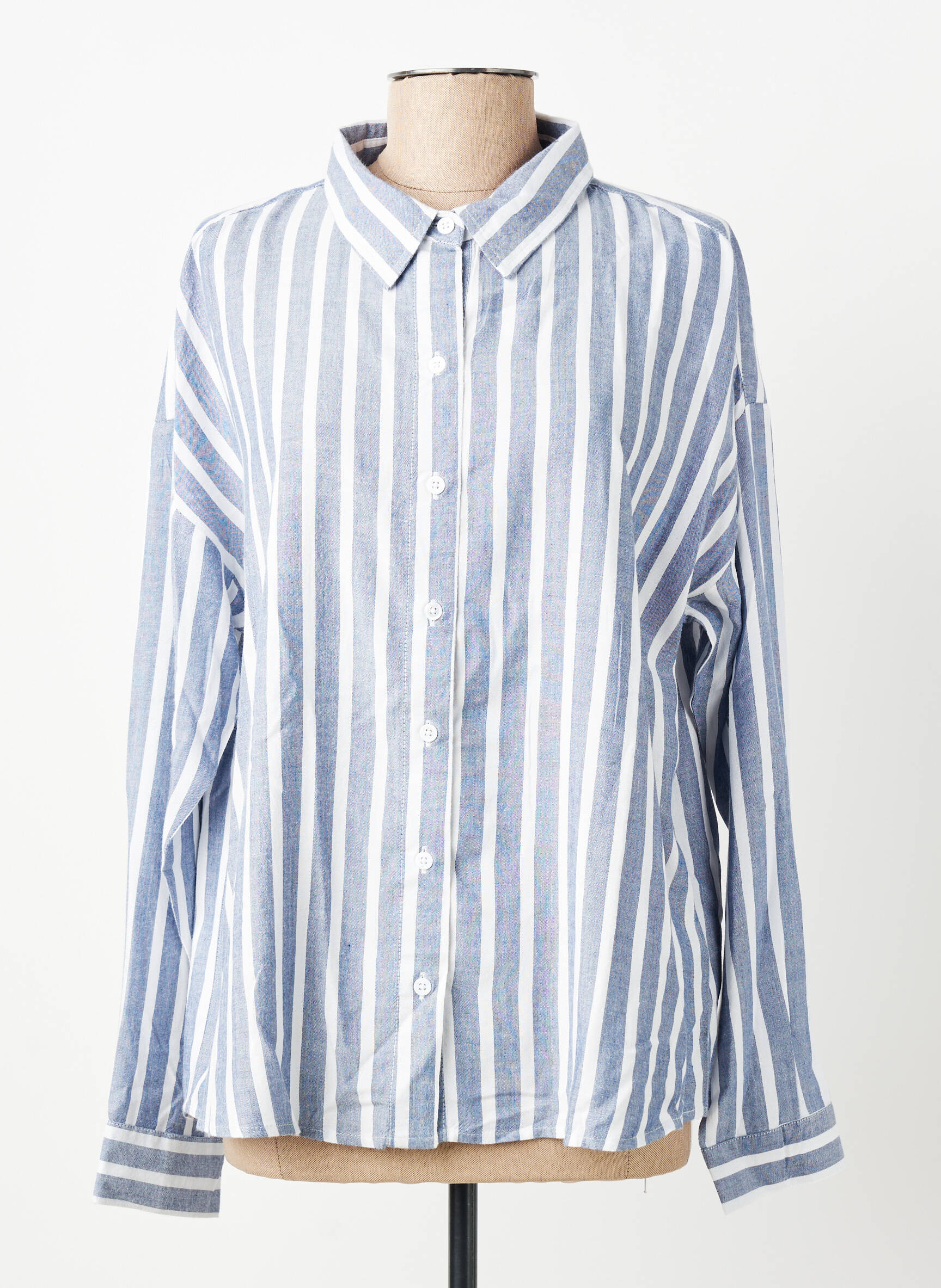 Chemisier tissage popeline manches longues bleu LA PETITE ETOILE femme