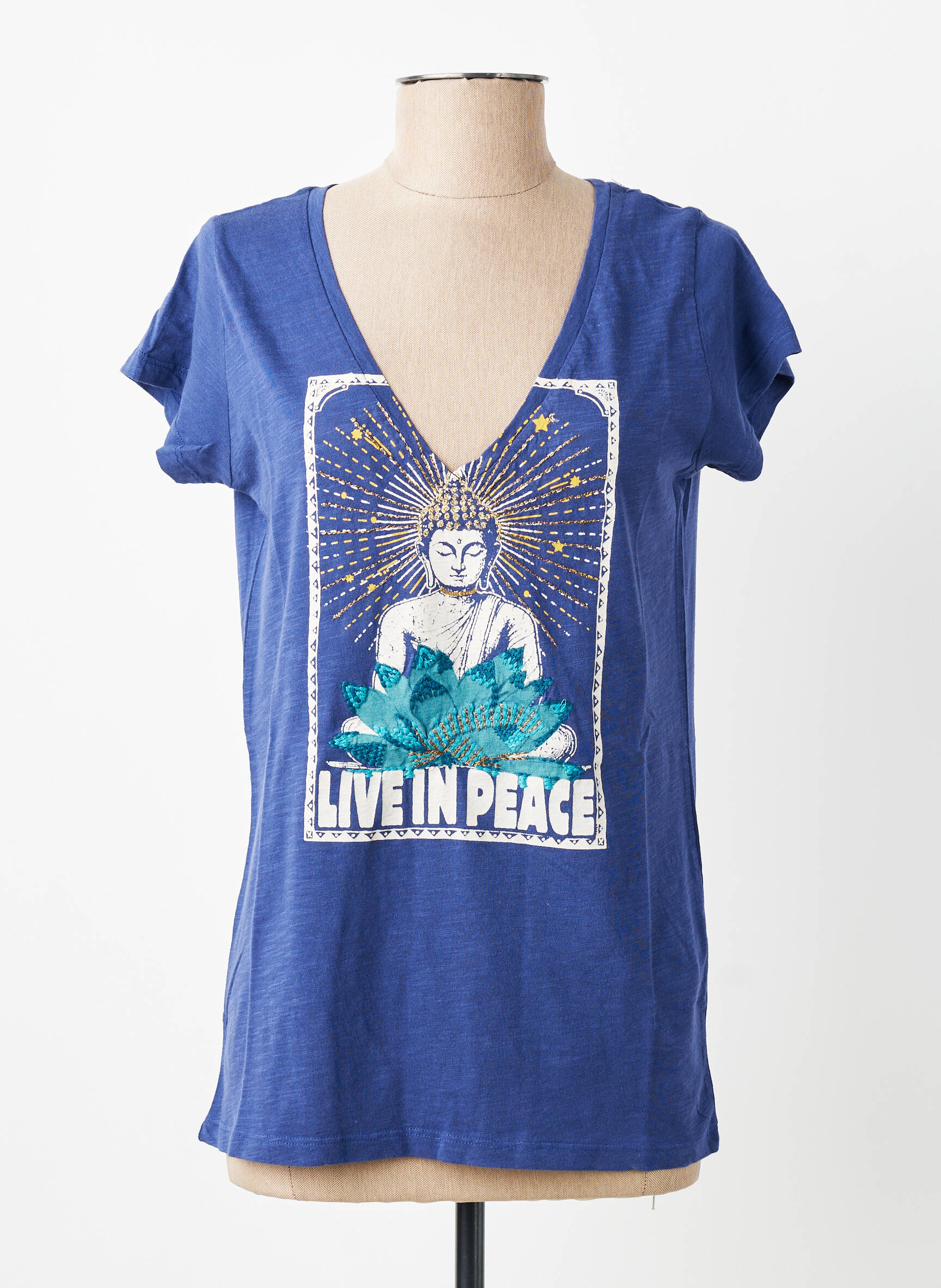 T-shirt col v manches courtes bleu LEON & HARPER femme