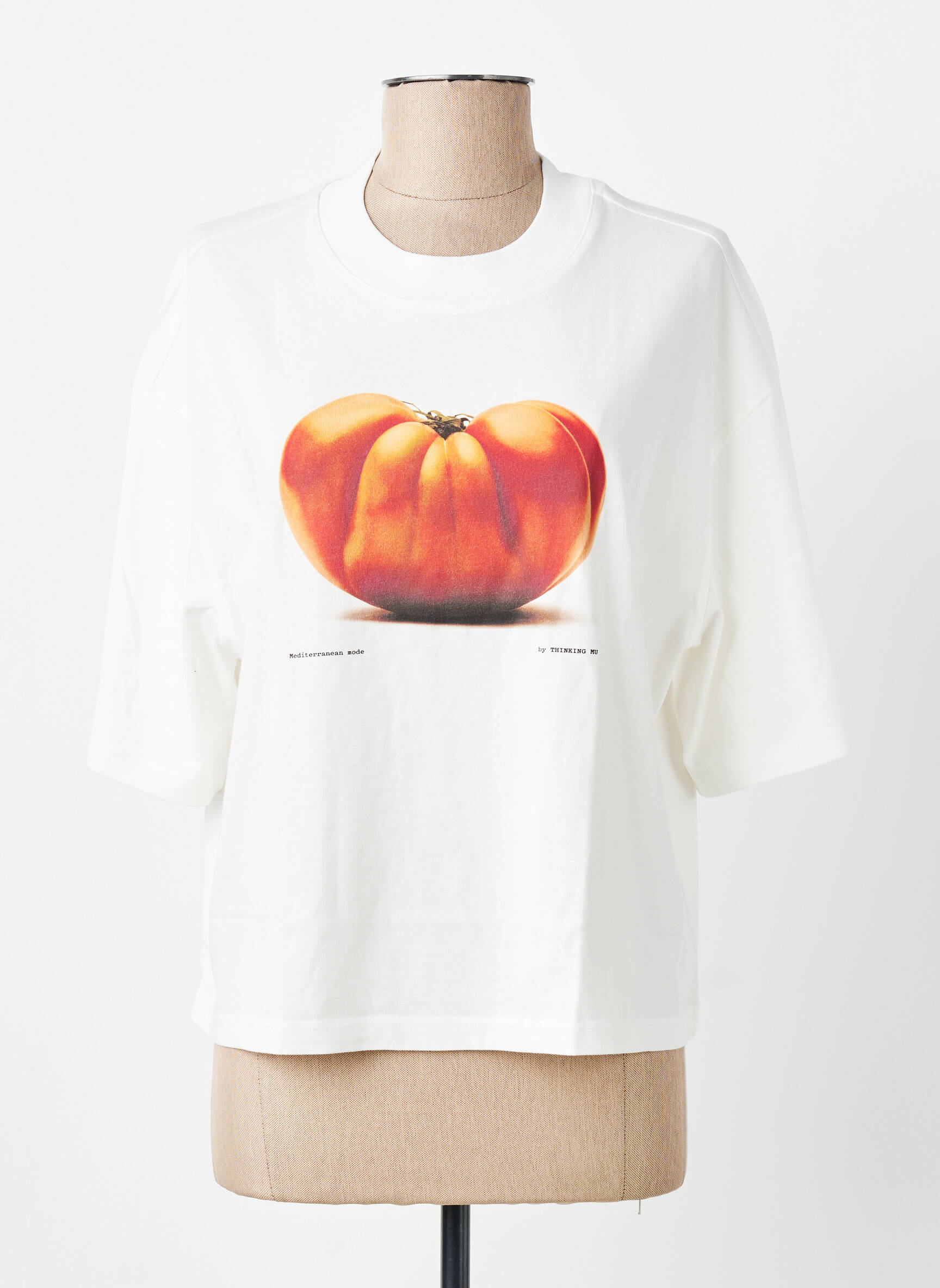 T-shirt sérigraphie manches courtes beige THINKING MU femme