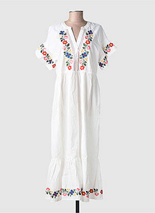 Robe longue coupe évasée manches courtes blanc OBJECT femme