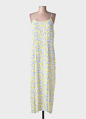 Robe longue imprimé fantaisie fines bretelles blanc PIECES femme