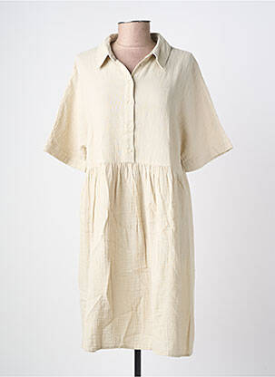 Robe mi-longue manches courtes manches courtes beige PIECES femme
