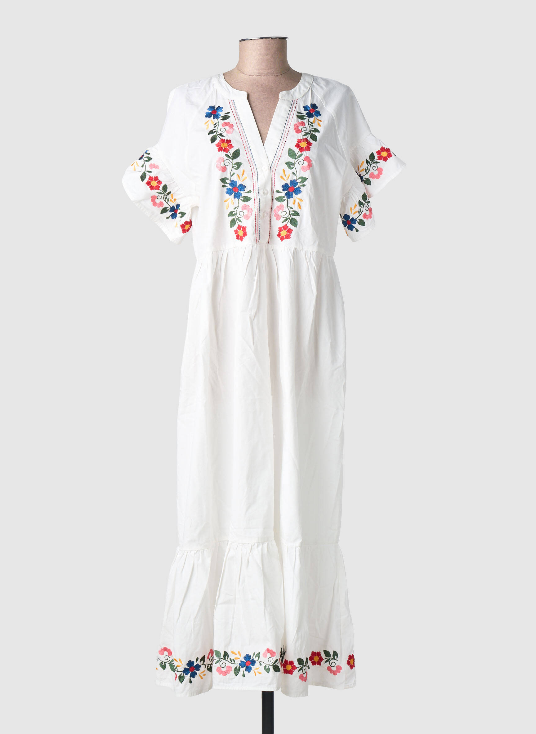 Robe longue coupe évasée manches courtes blanc OBJECT femme