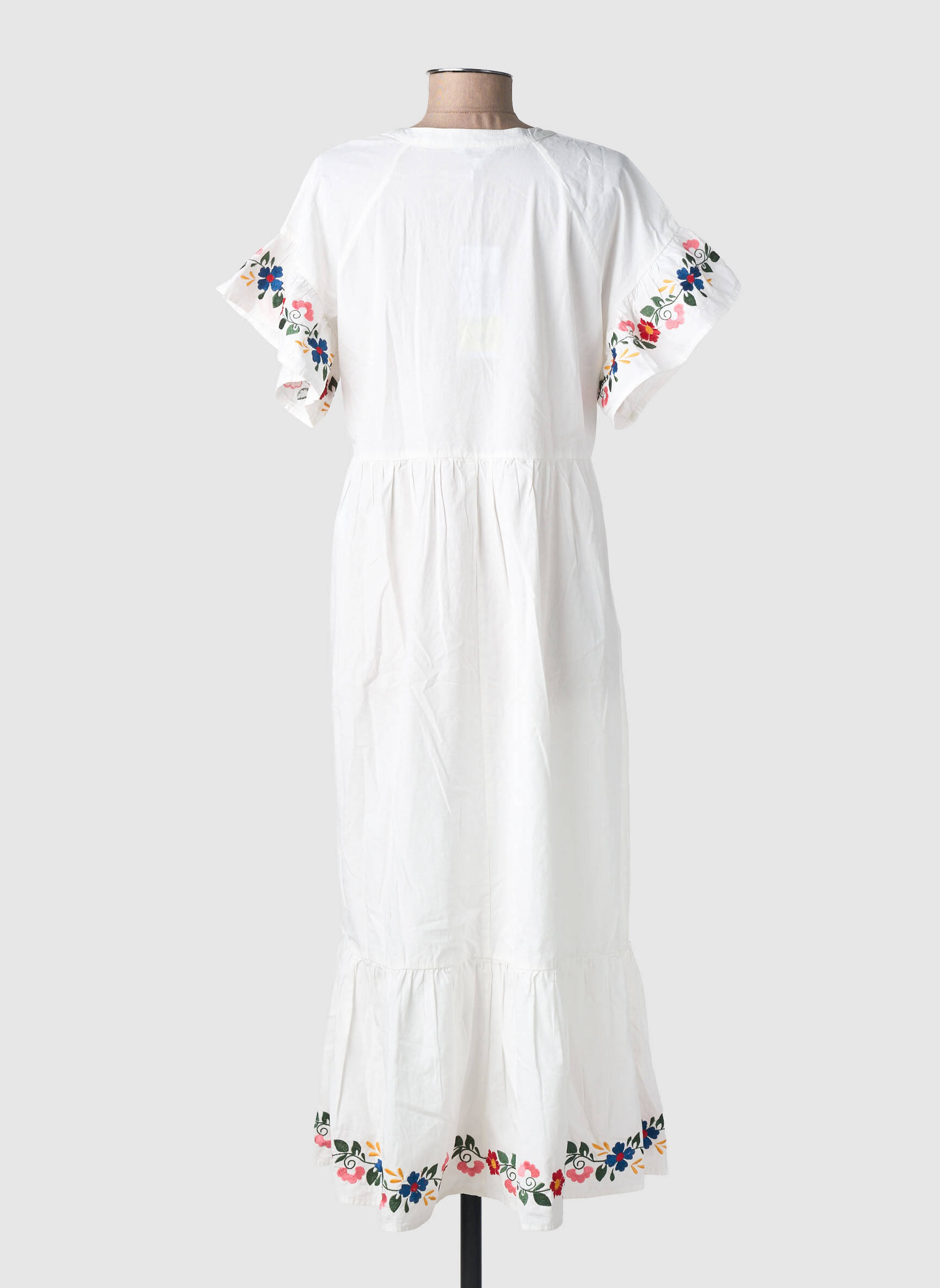 Robe longue coupe évasée manches courtes blanc OBJECT femme