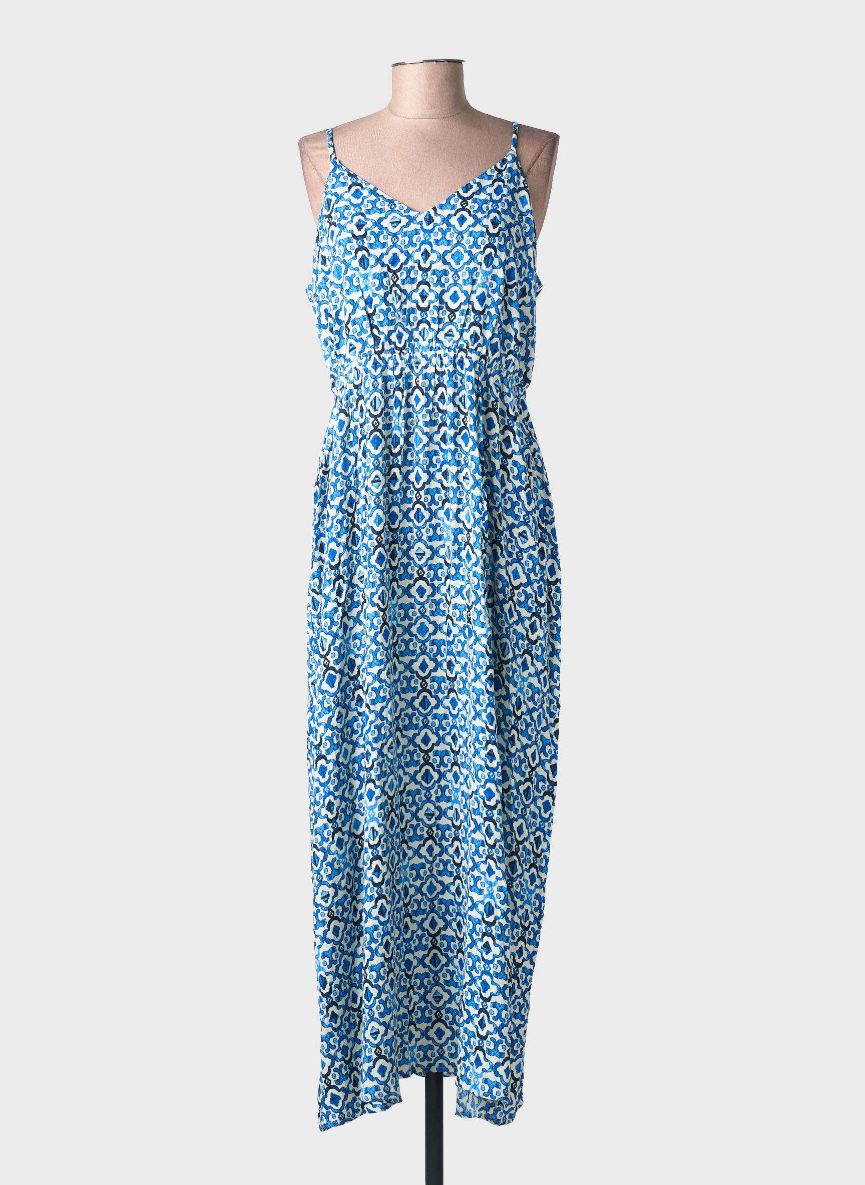 Robe longue imprimé fantaisie sans manche bleu ICHI femme