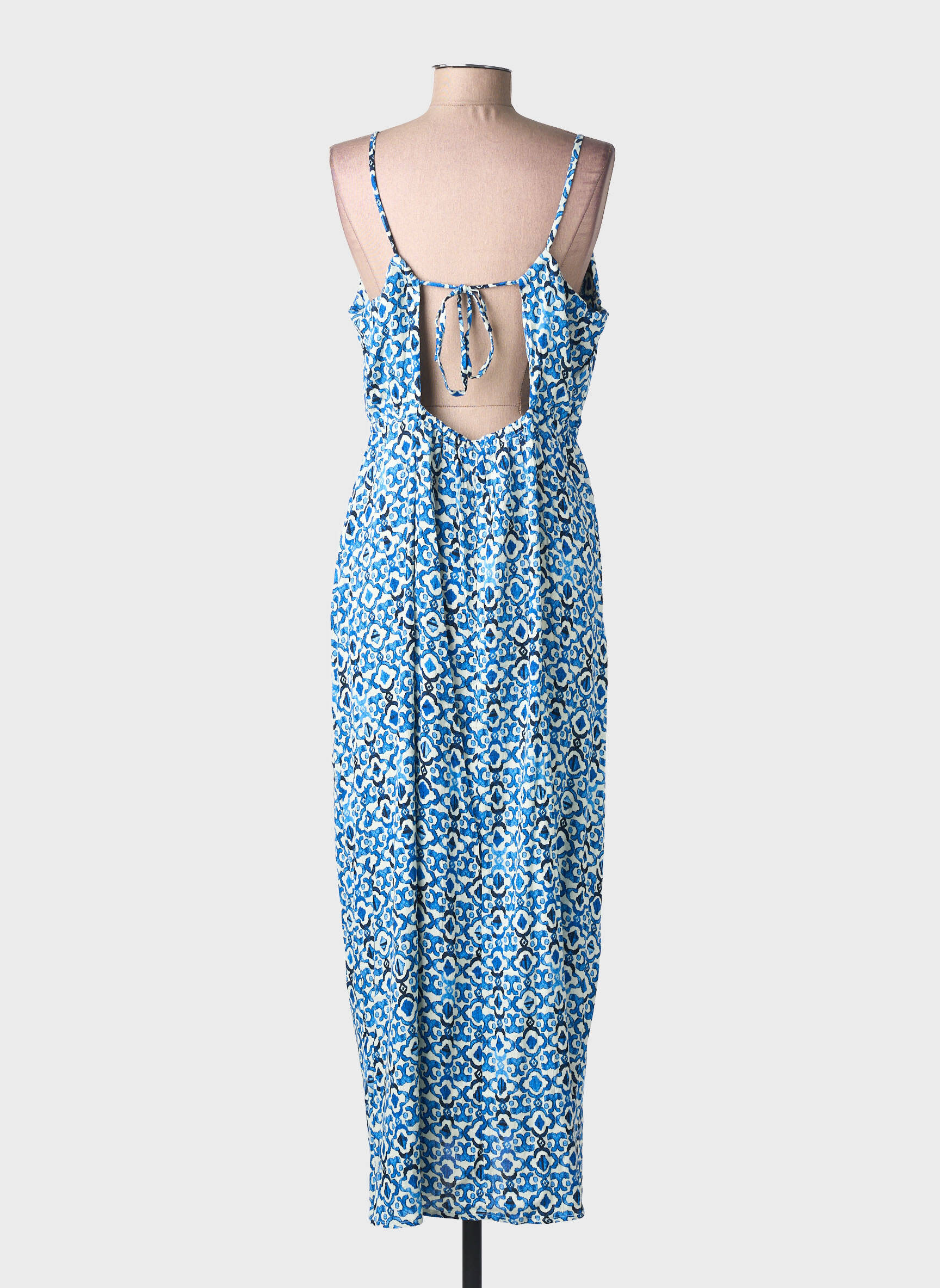 Robe longue imprimé fantaisie sans manche bleu ICHI femme