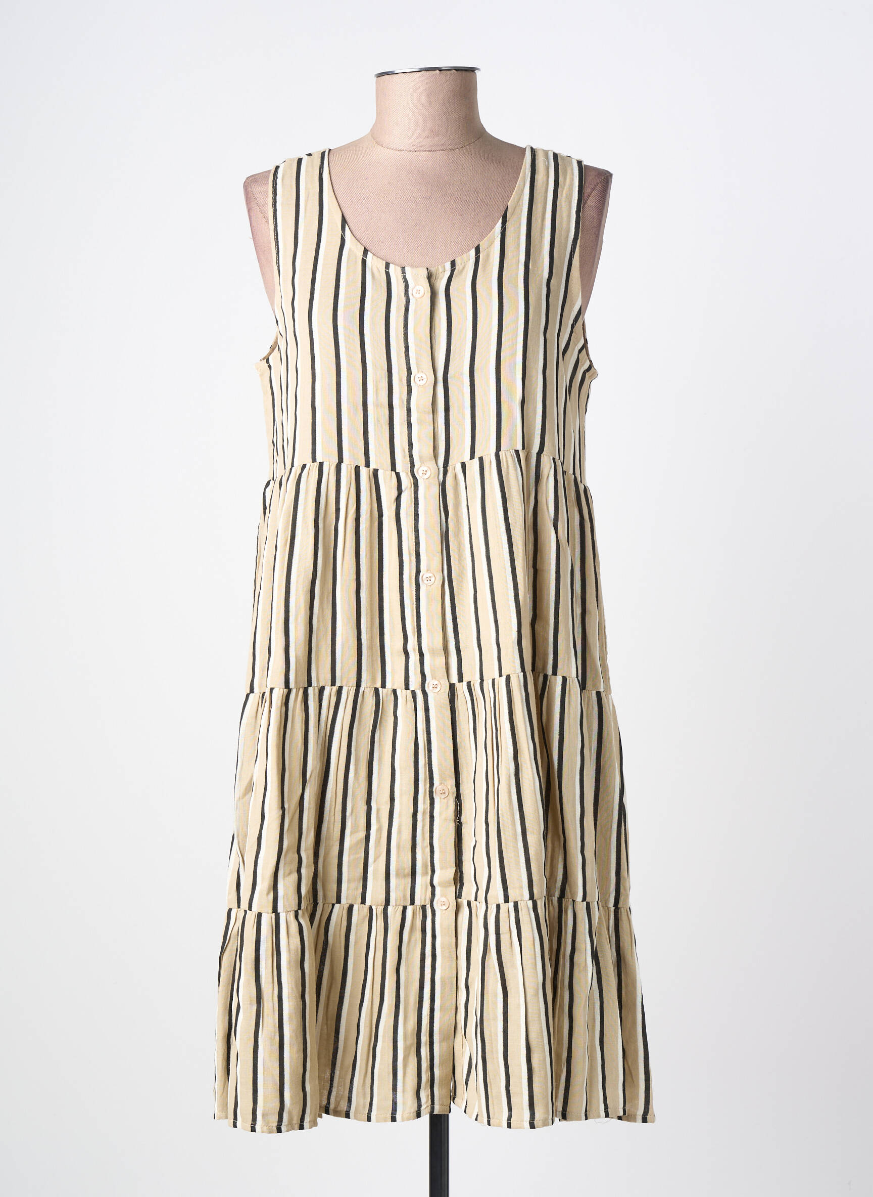 Robe mi-longue sans manche sans manche beige ICHI femme