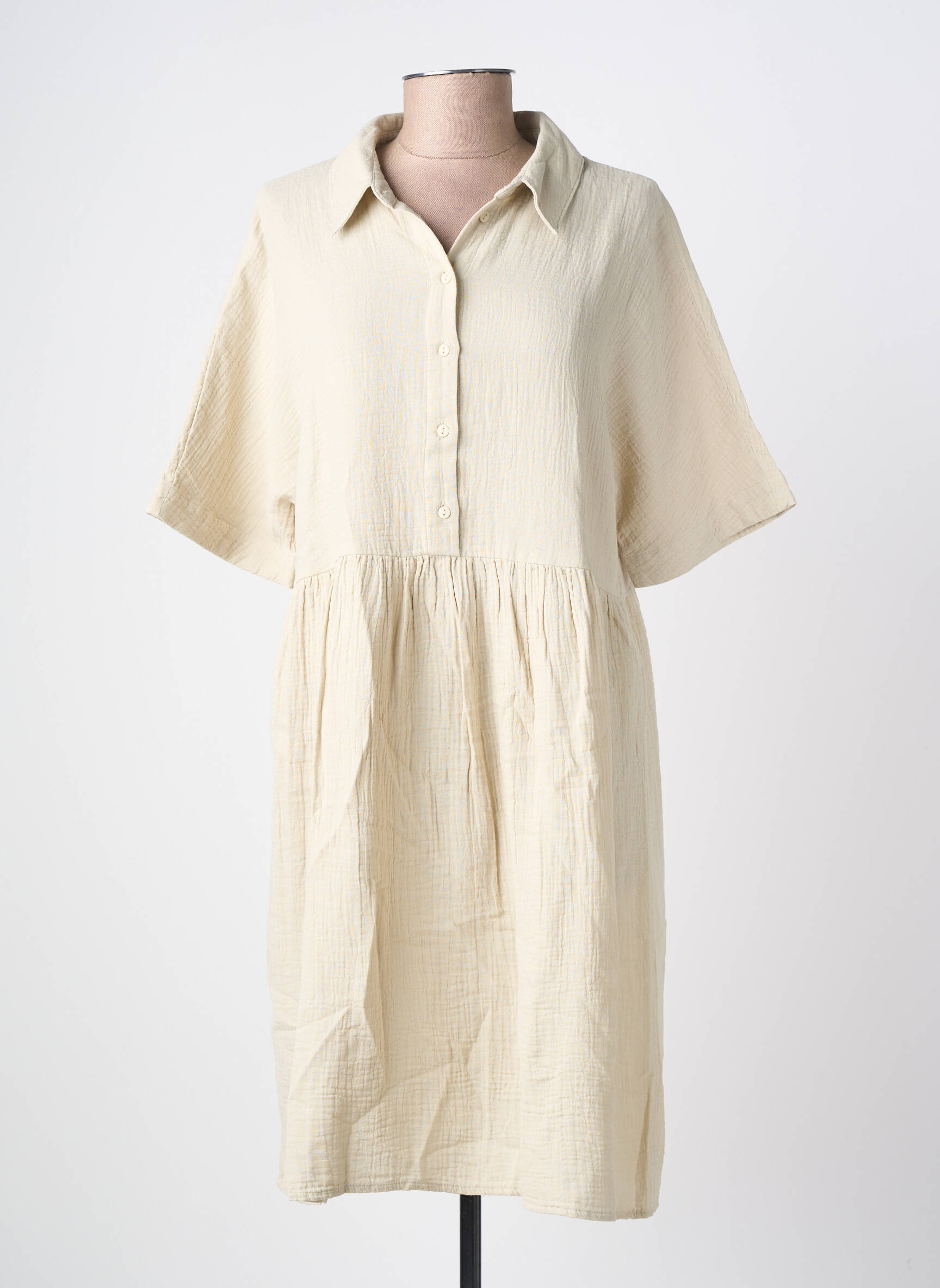 Robe mi-longue manches courtes manches courtes beige PIECES femme