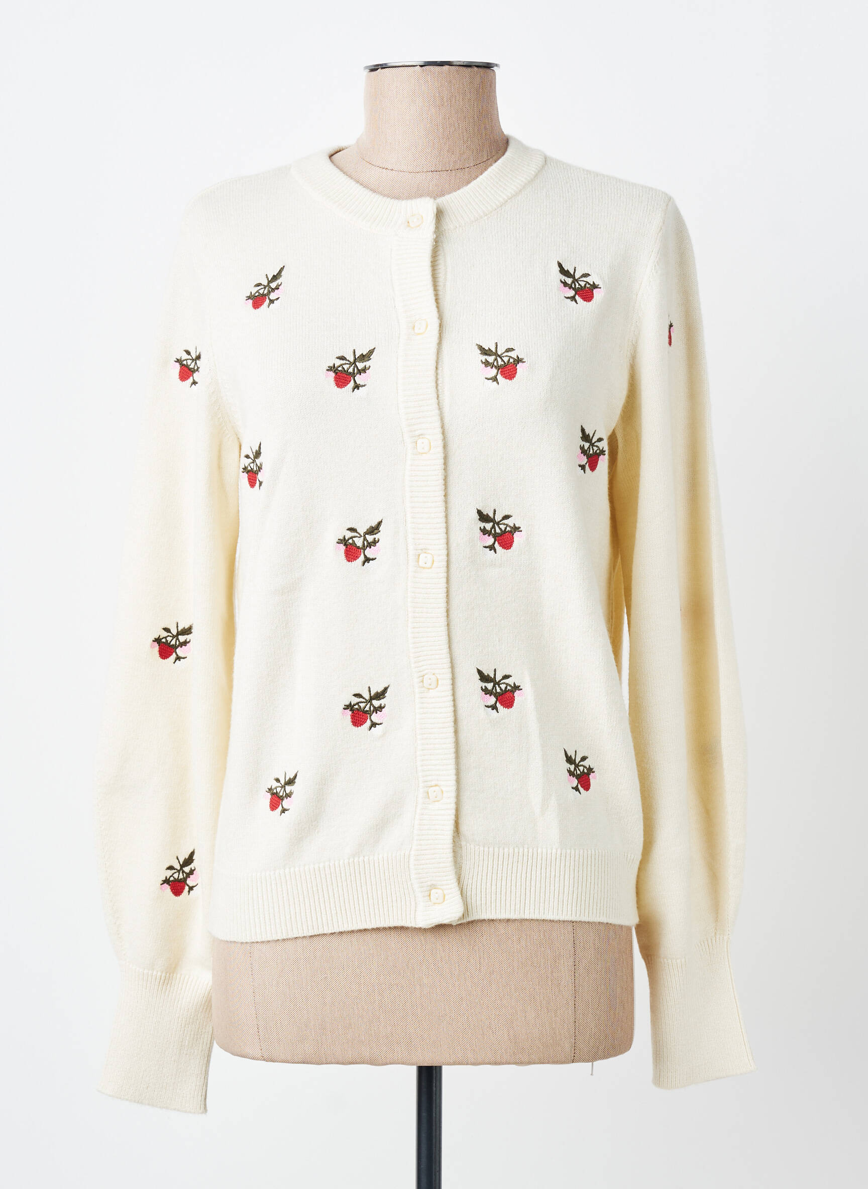 Gilet manches longues col rond beige OBJECT femme