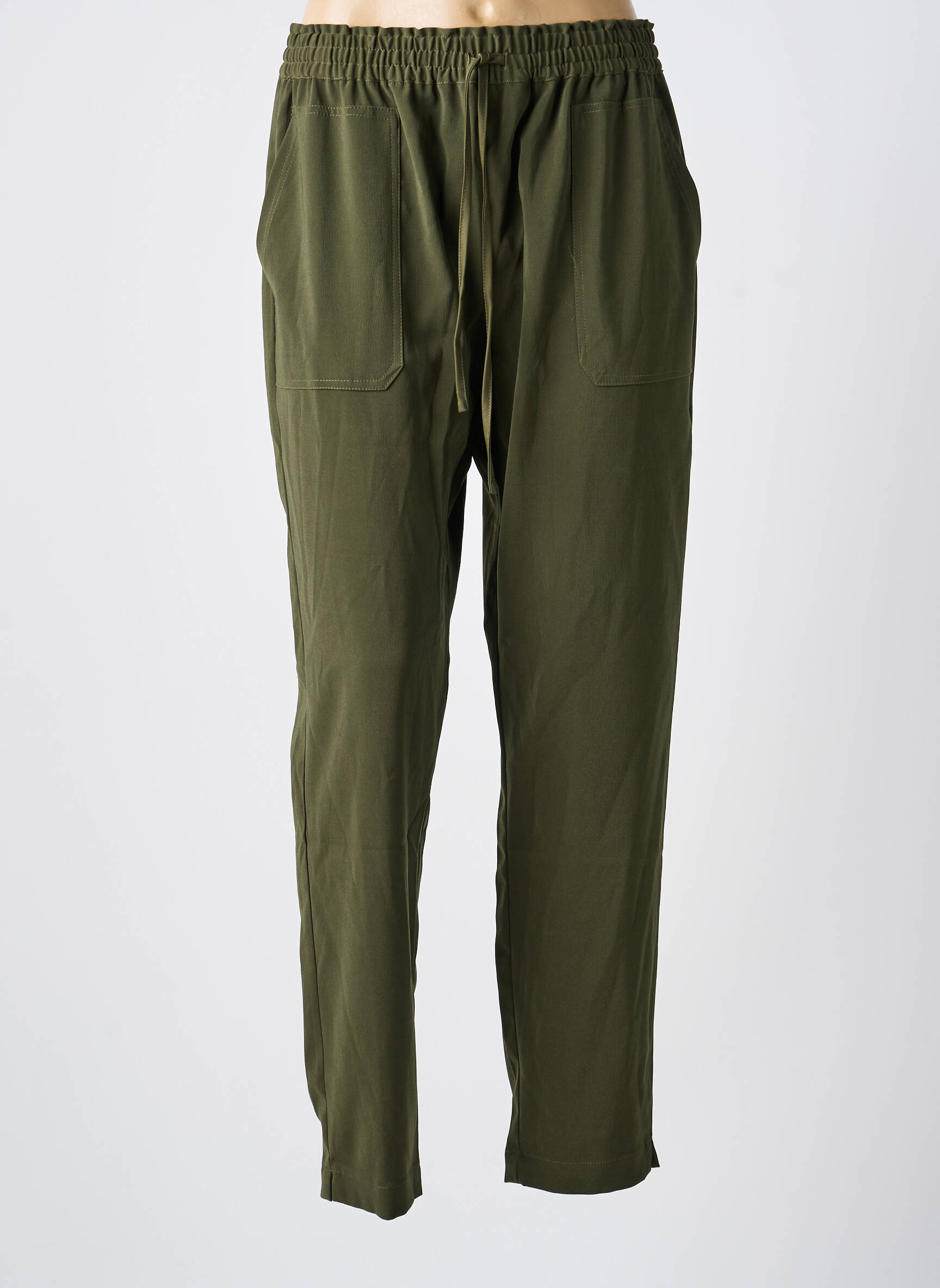 Pantalon droit tissage crêpe taille normale vert OBJECT femme
