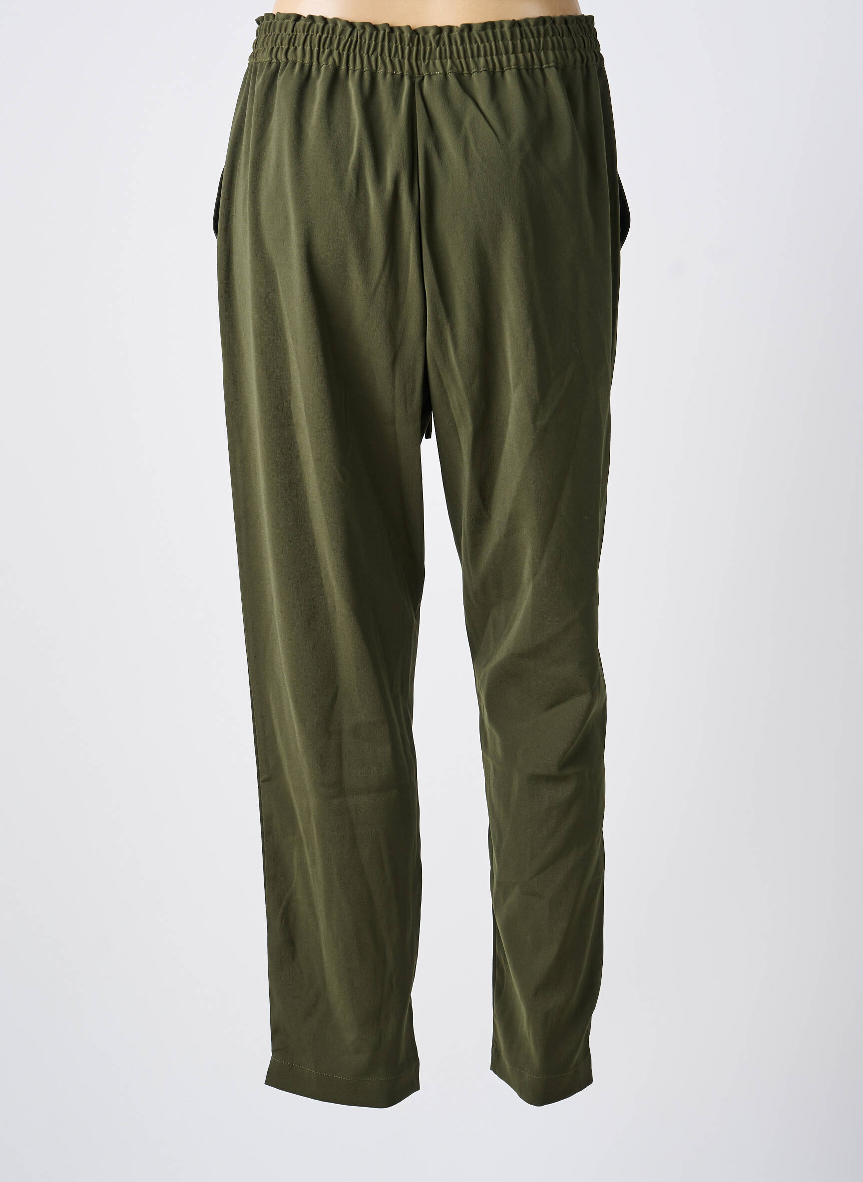 Pantalon droit tissage crêpe taille normale vert OBJECT femme