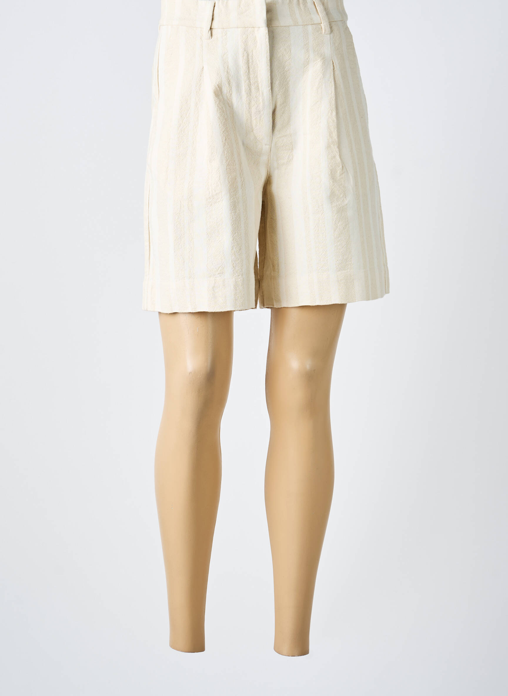 Bermuda taille haute taille haute beige THINKING MU femme