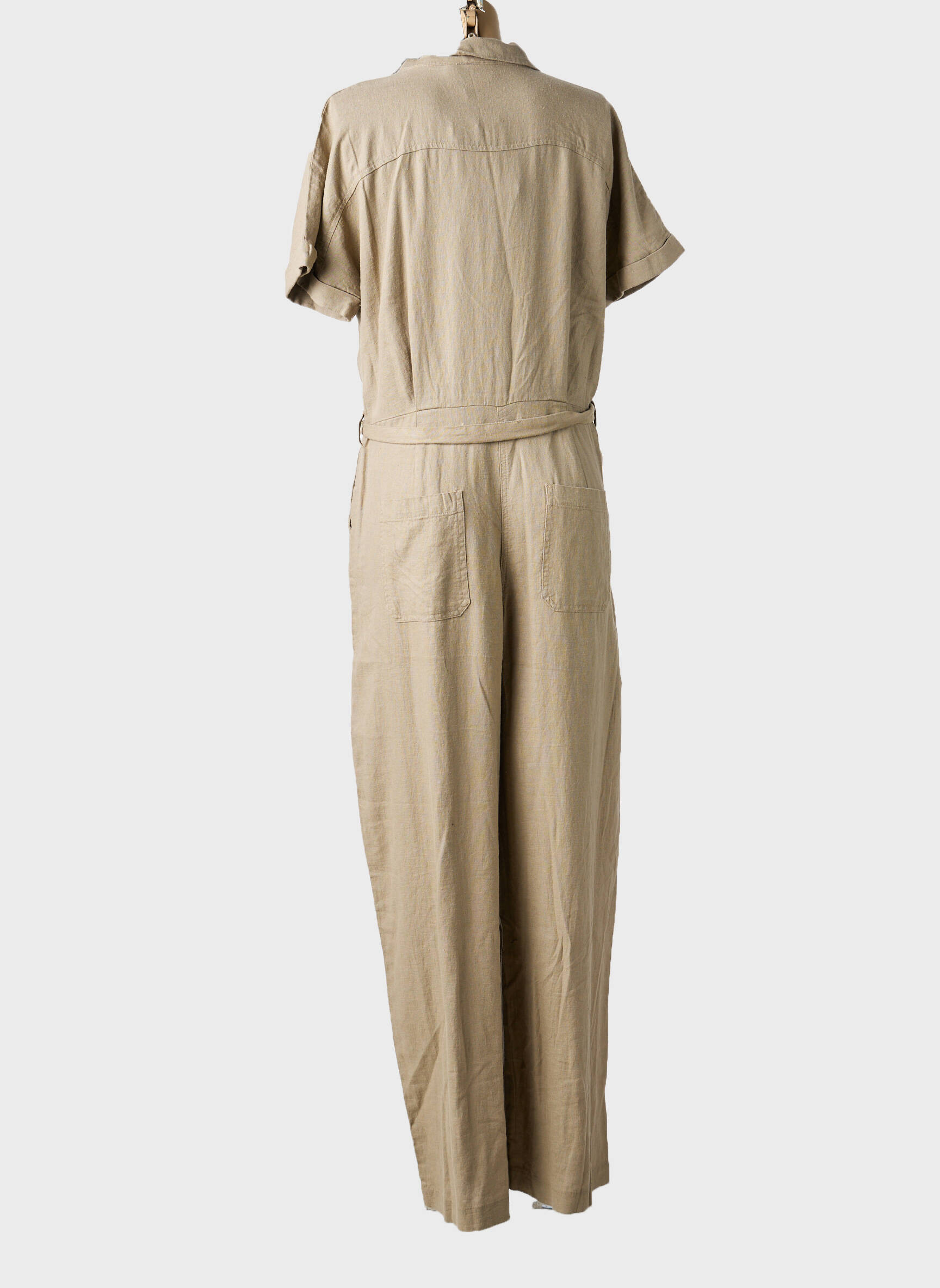 Combi-pantalon tissage crêpe manches courtes marron ICHI femme