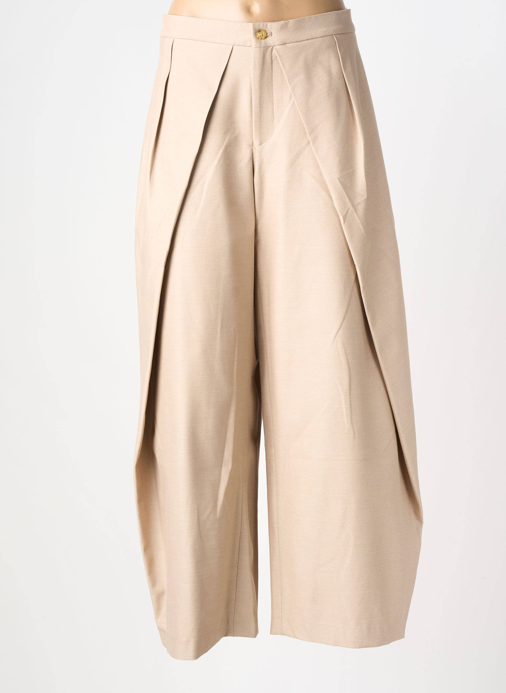 Pantalon large fermeture zippée sous rabat boutonné taille normale beige HPDP (HYPE DROP) femme