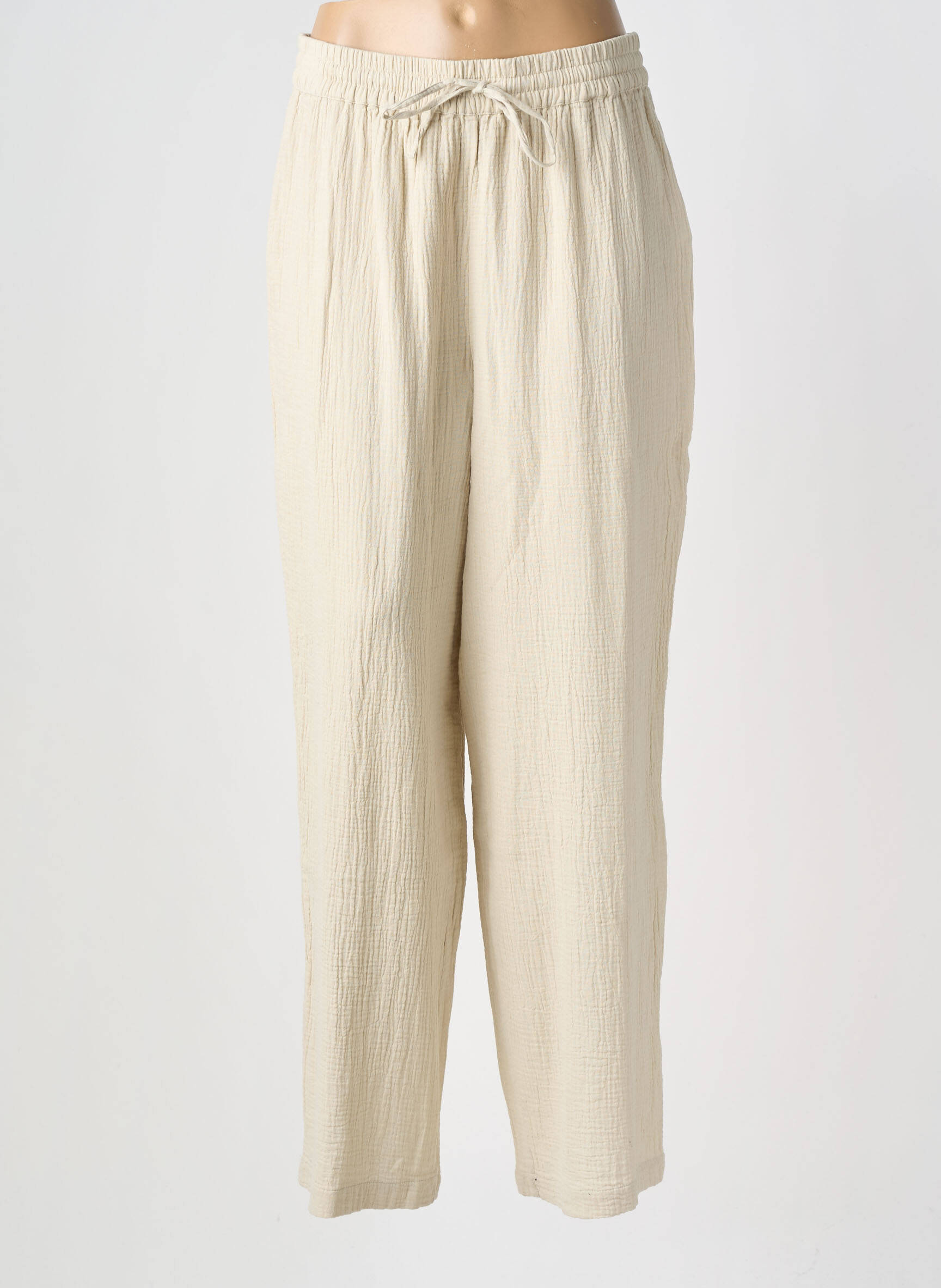 Pantalon large taille normale taille normale beige PIECES femme