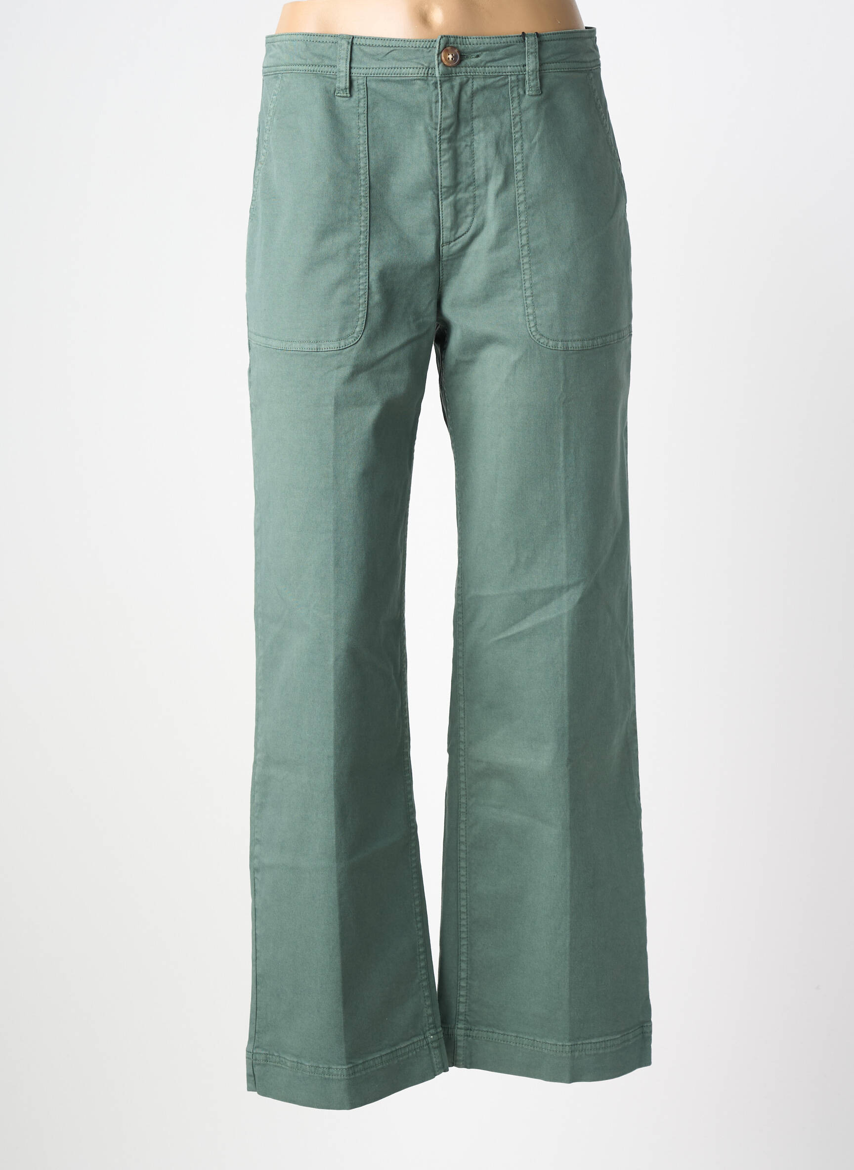Pantalon large fermeture zippée sous rabat boutonné taille normale vert LABDIP femme