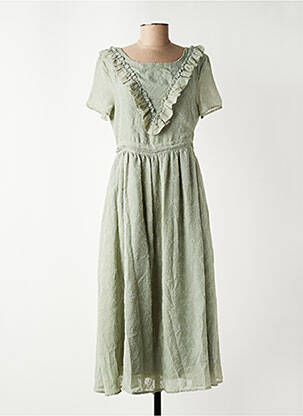 Robe mi-longue manches courtes manches courtes vert ARTLOVE femme