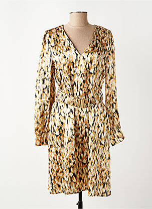 Robe mi-longue imprimé fantaisie manches longues marron VERO MODA femme
