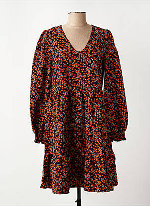 Robe mi-longue imprimé fleurs manches longues orange VERO MODA femme